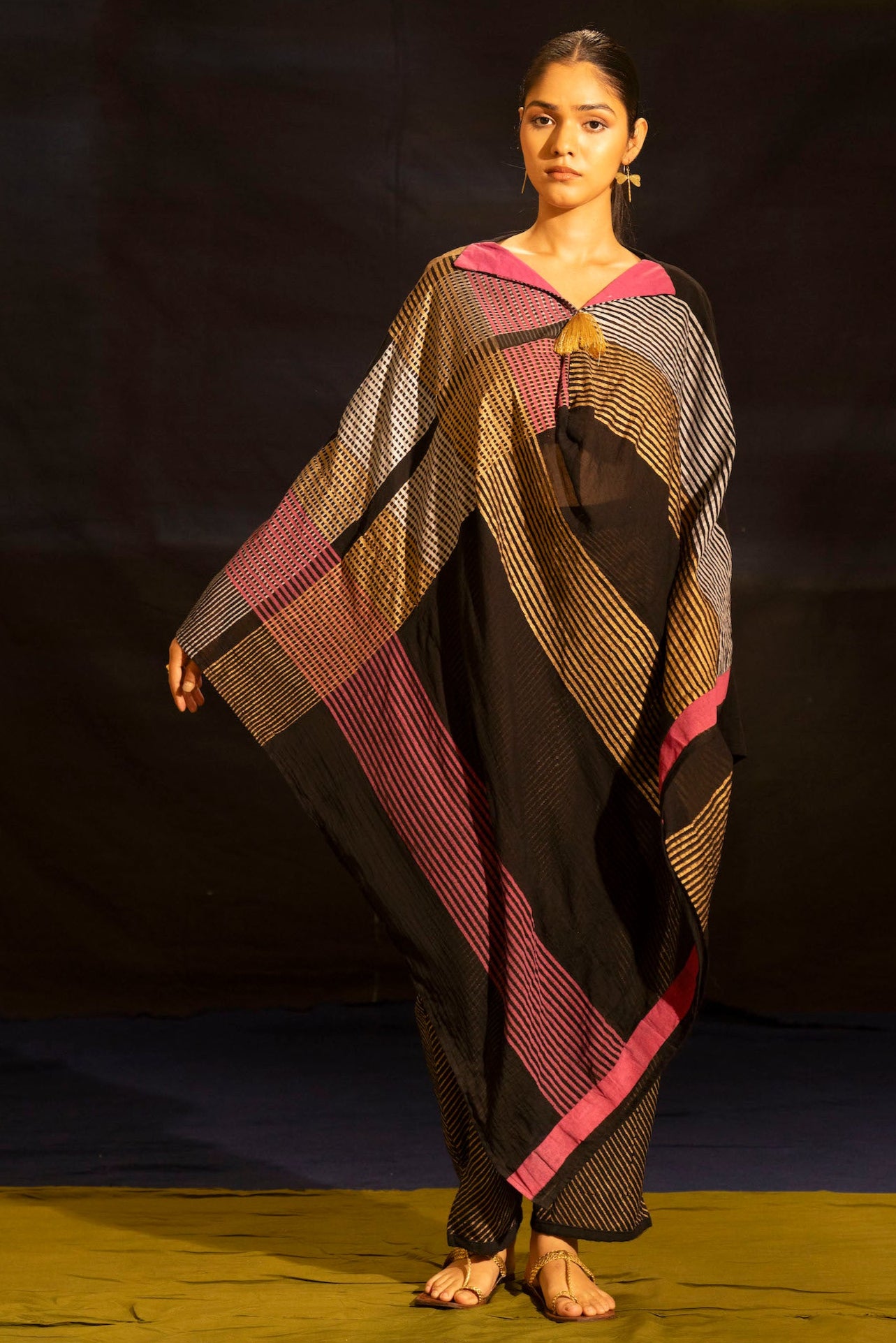 Illume Noir Pink Black Kaftan Coordinate with Slip (Set of 3)
