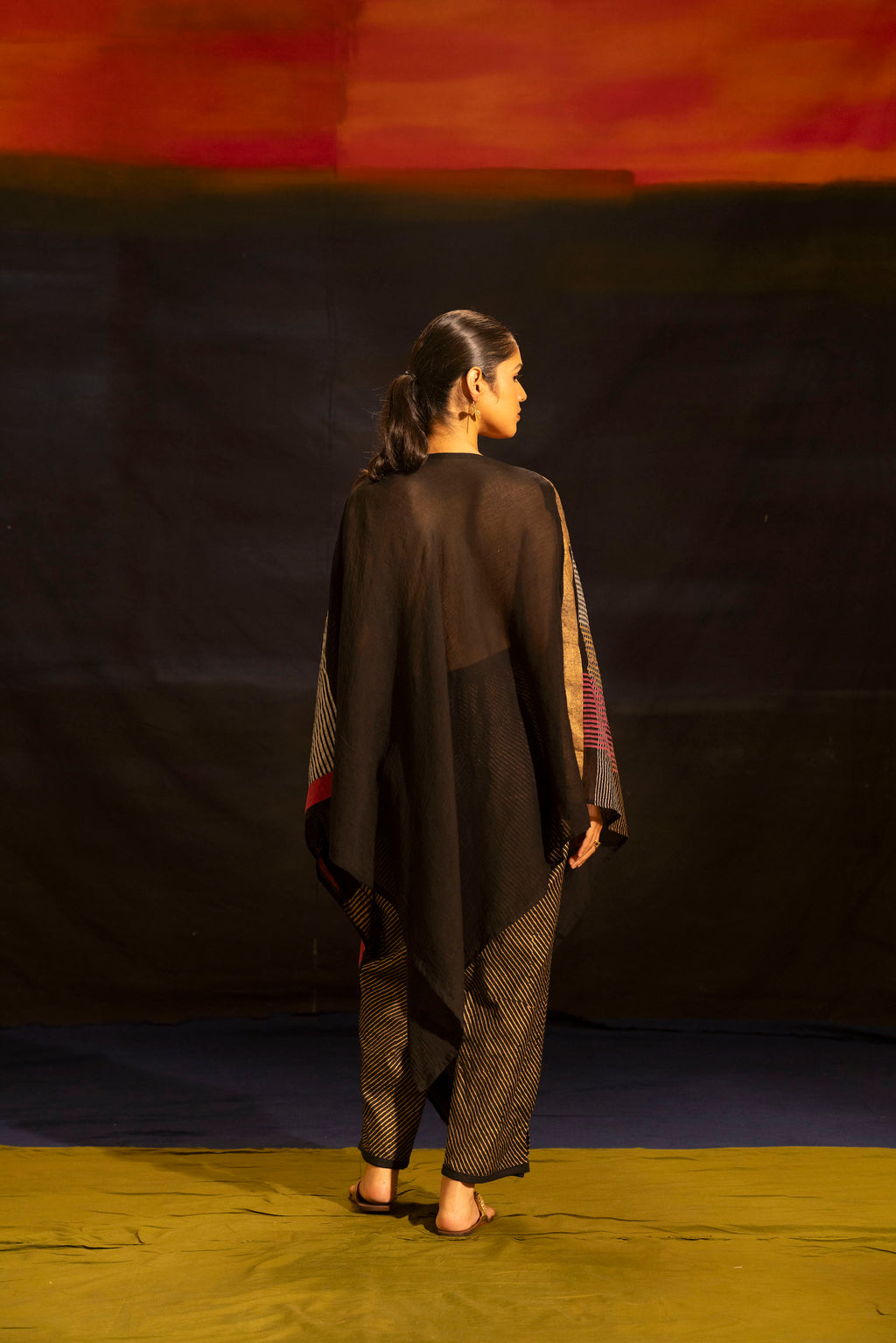 Illume Noir Pink Black Kaftan Coordinate with Slip (Set of 3)