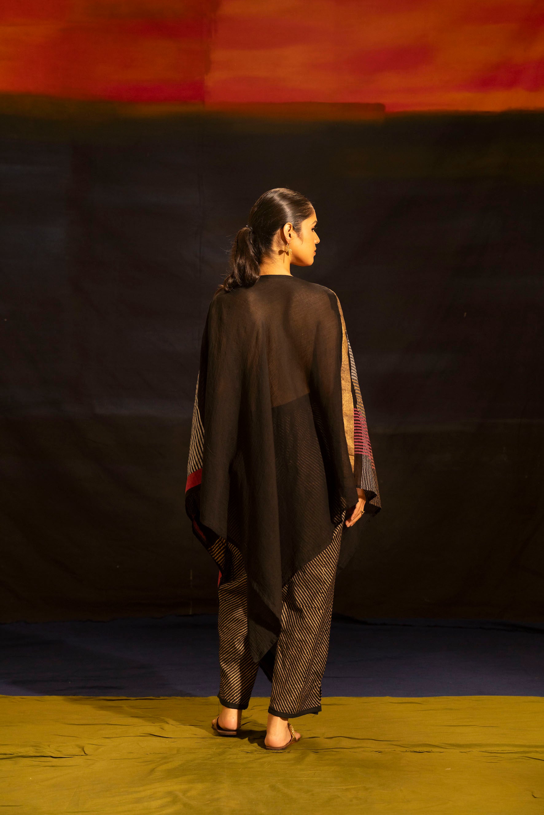 Illume Noir Pink Black Kaftan Coordinate with Slip (Set of 3)