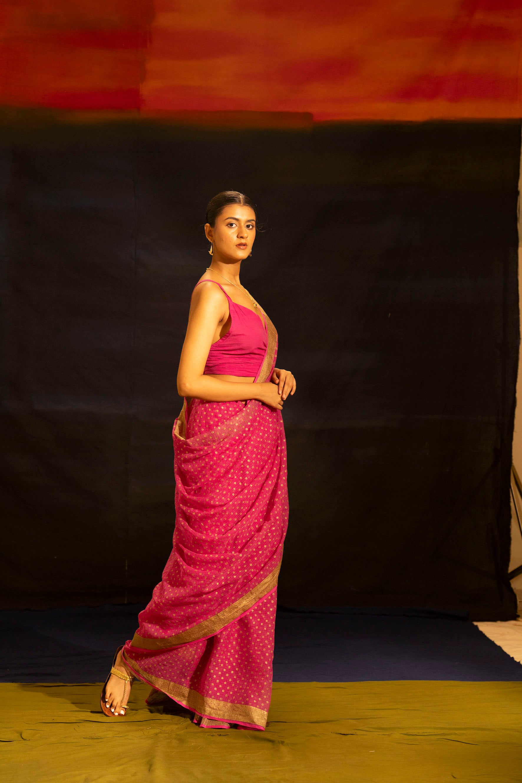 Illume Rivet Fuschia Saree