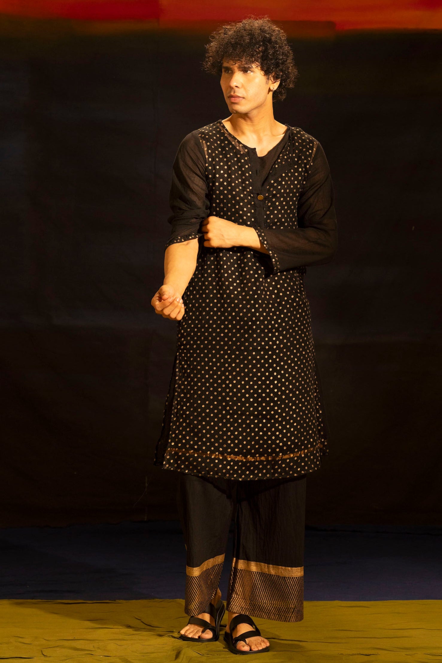 Illume Man Rivet Black Kota Kurta with lining