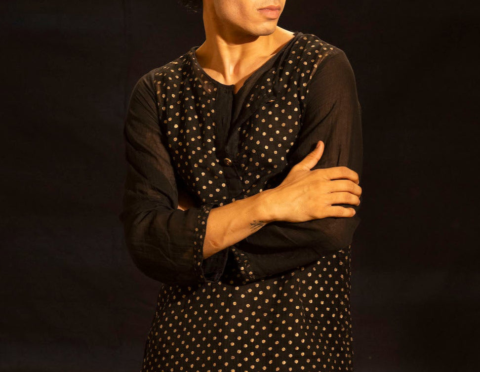 Illume Man Rivet Black Kota Kurta with lining