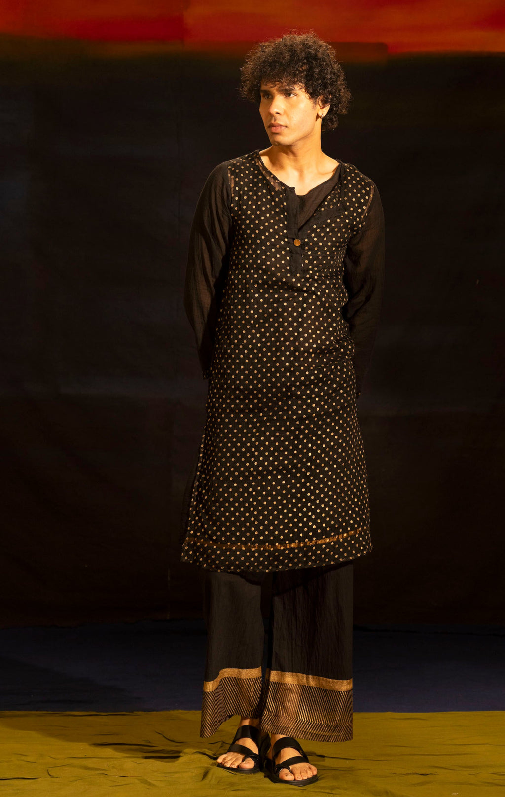 Illume Man Rivet Black Kota Kurta Set with lining (Set of 2)