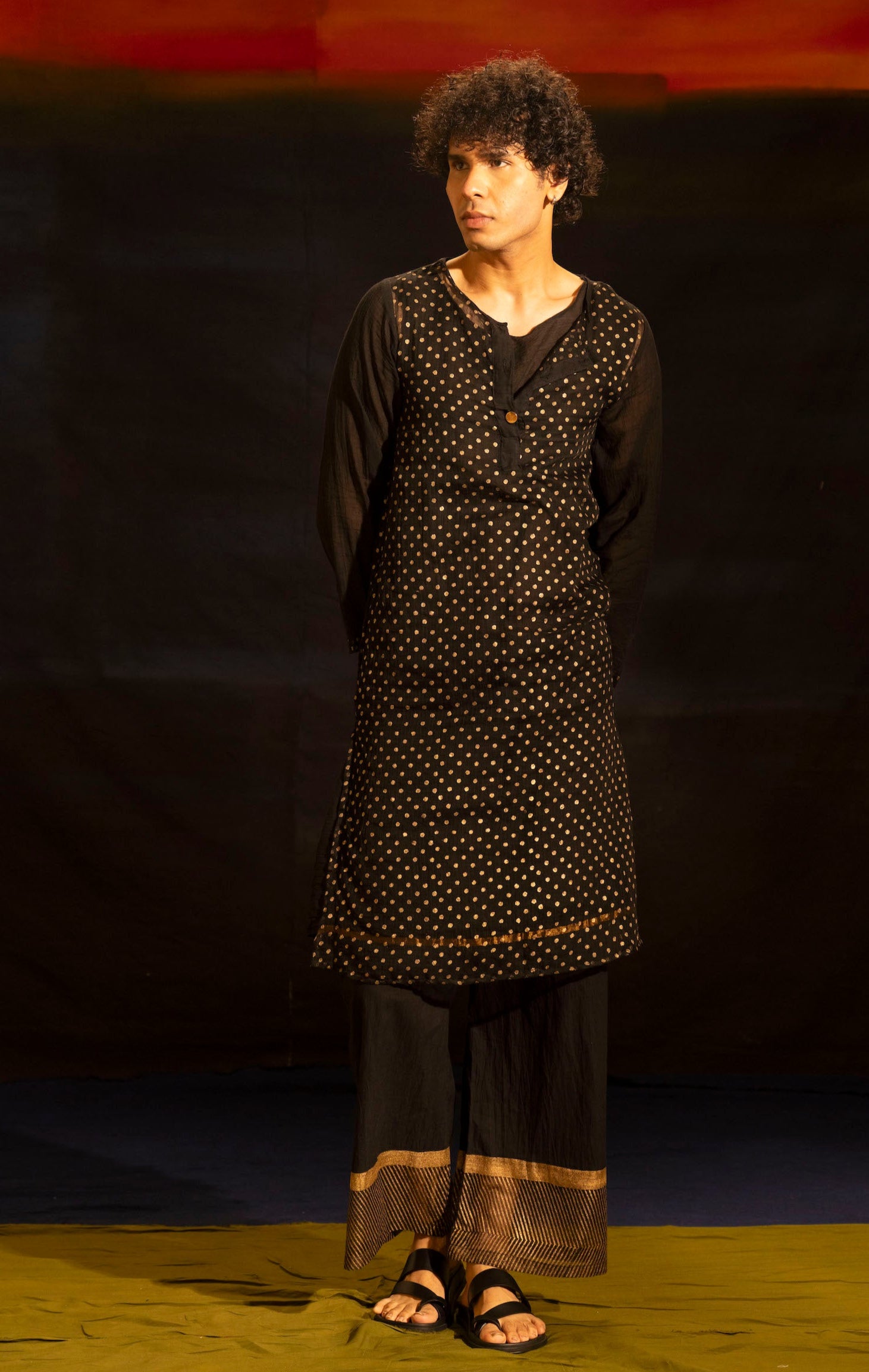 Illume Man Rivet Black Kota Kurta with lining