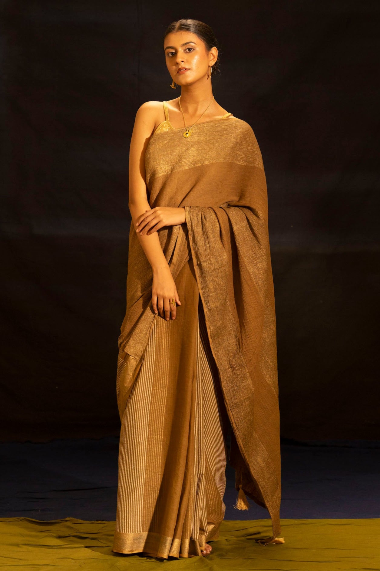 Illume luma Brown Saree with Crinkled Pallu