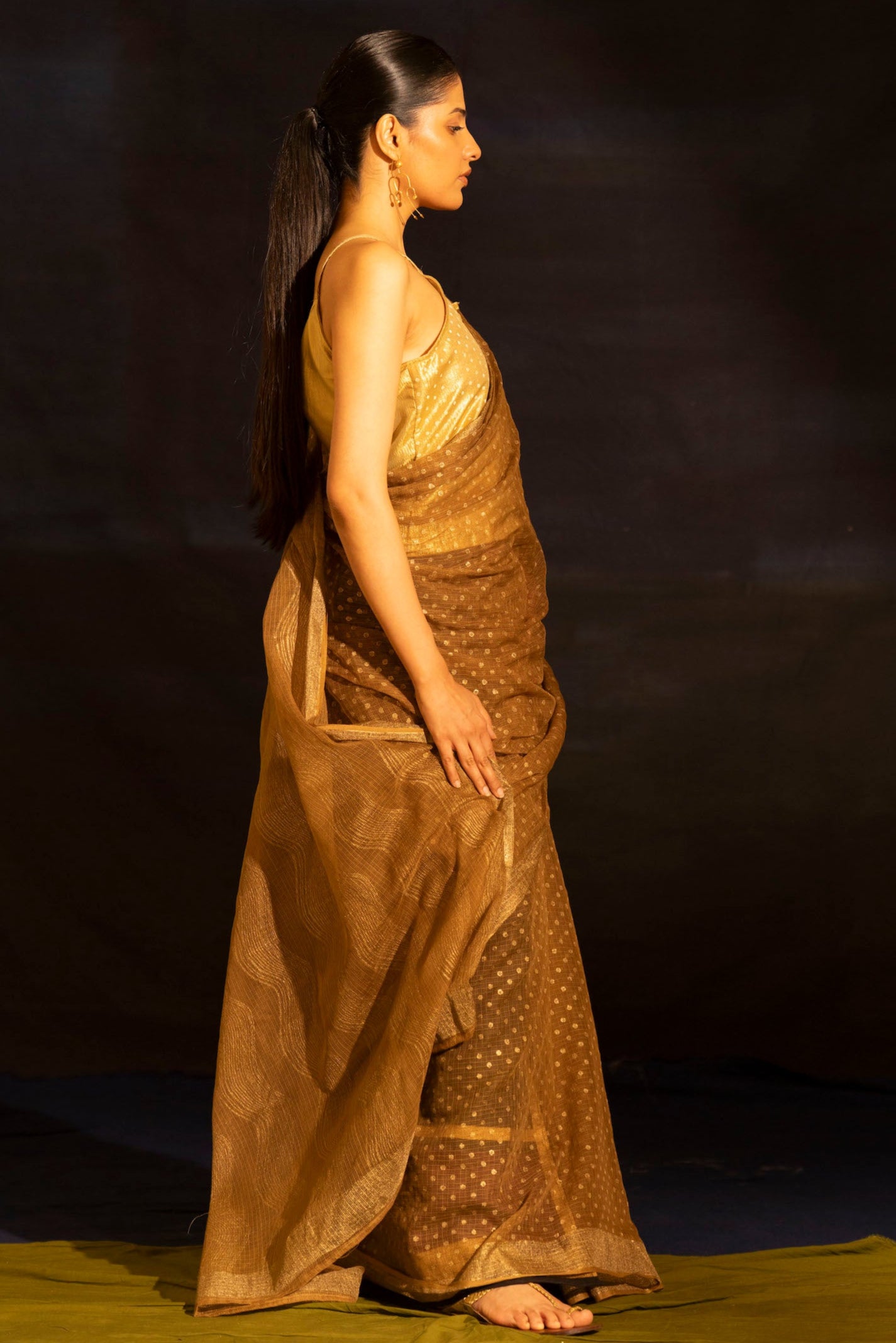 Illume Rivet Brown Saree