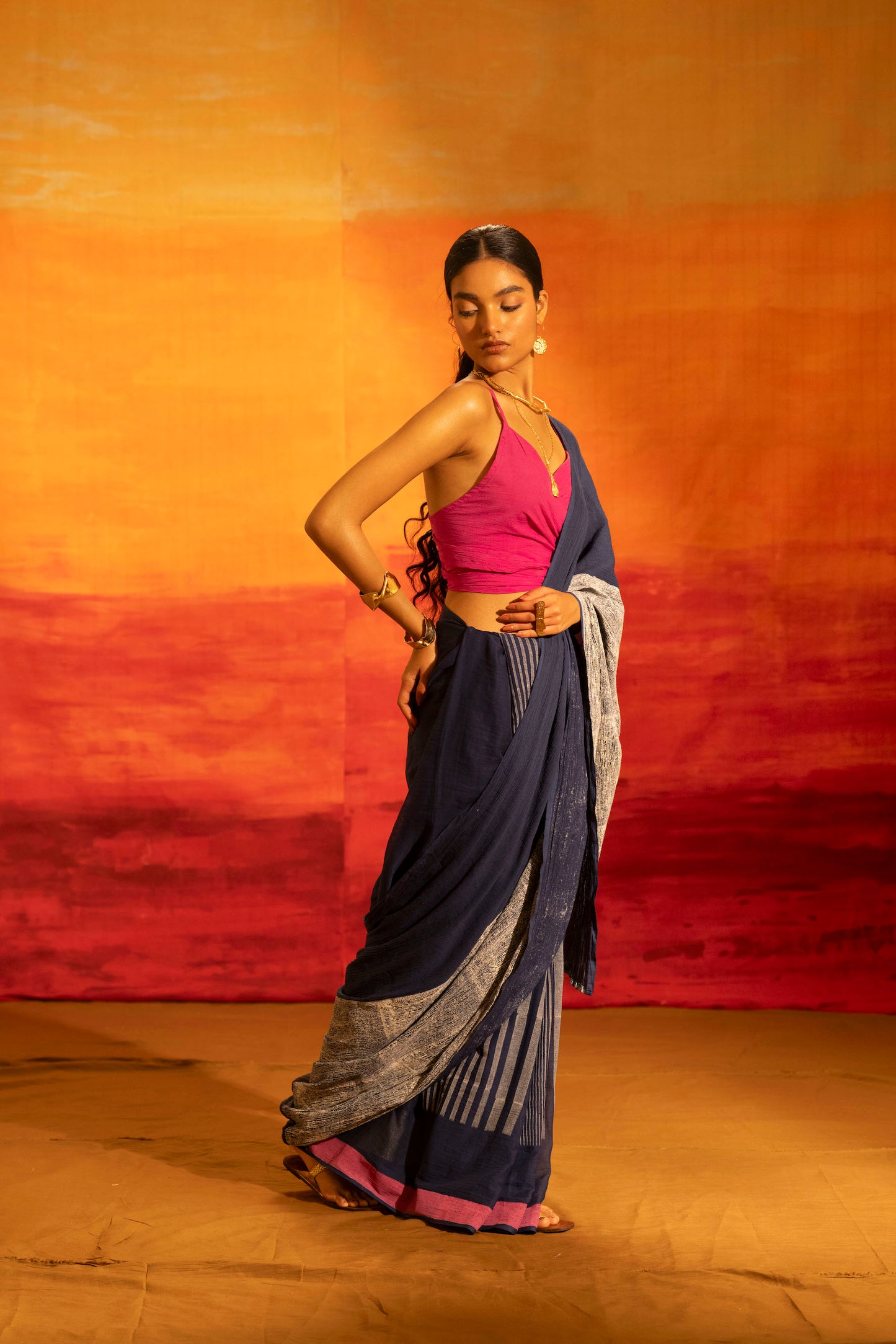 Illume luma Navy Saree with Crinkled Pallu