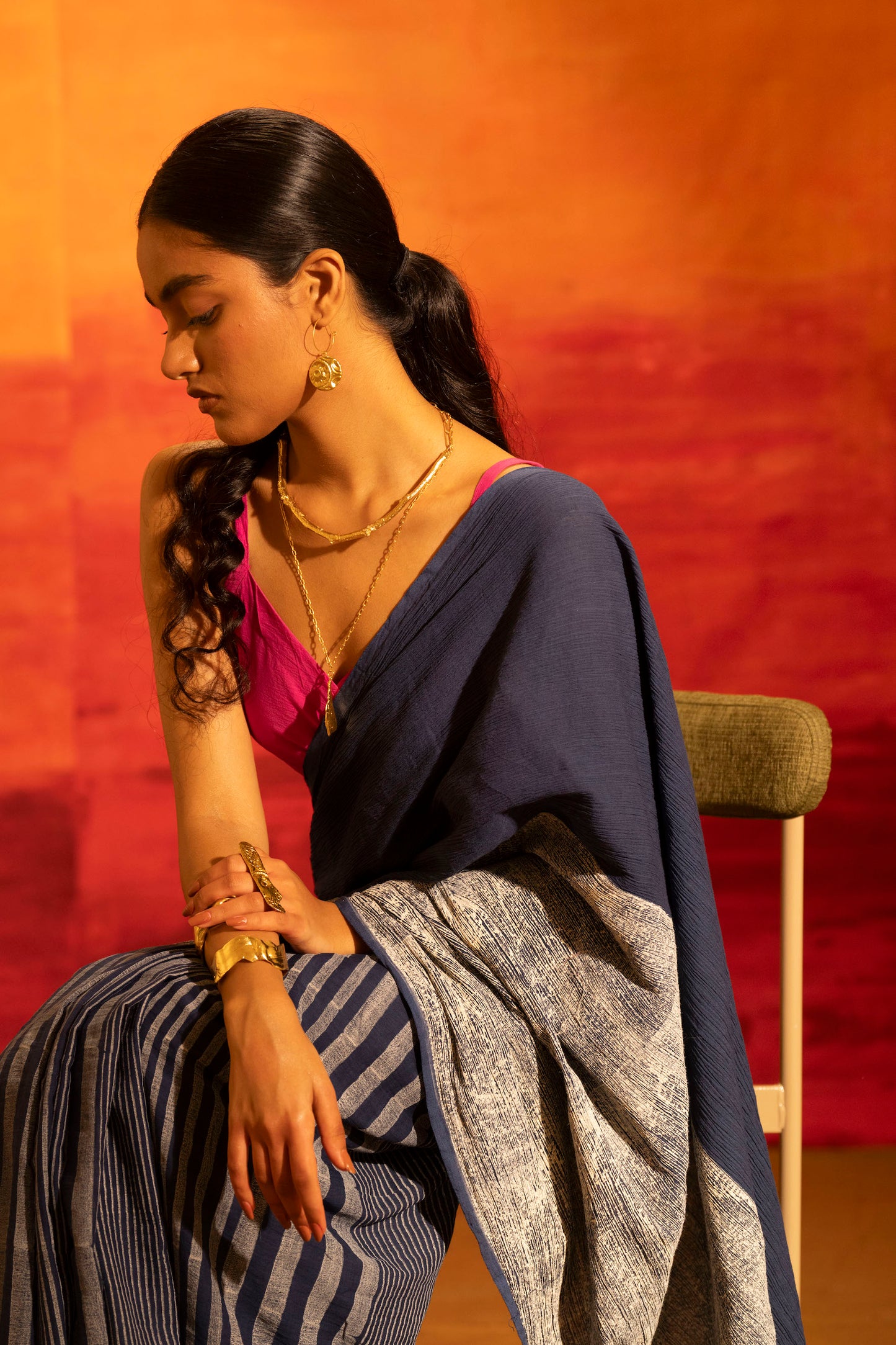 Illume luma Navy Saree with Crinkled Pallu
