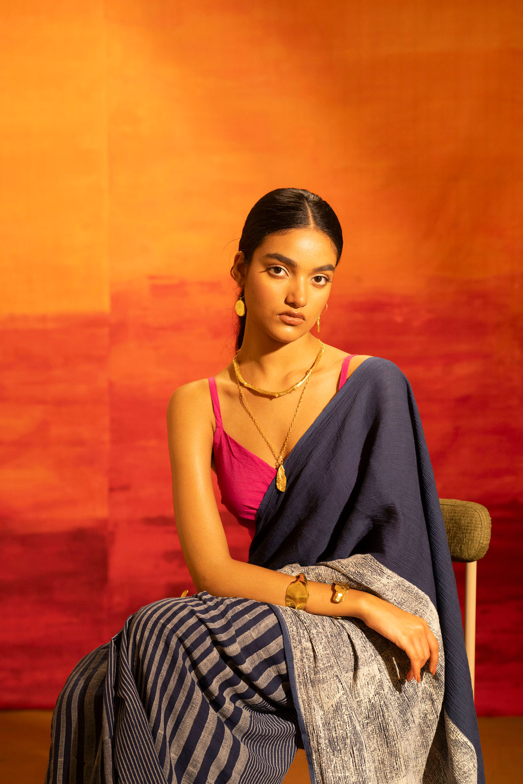 Illume luma Navy Saree with Crinkled Pallu