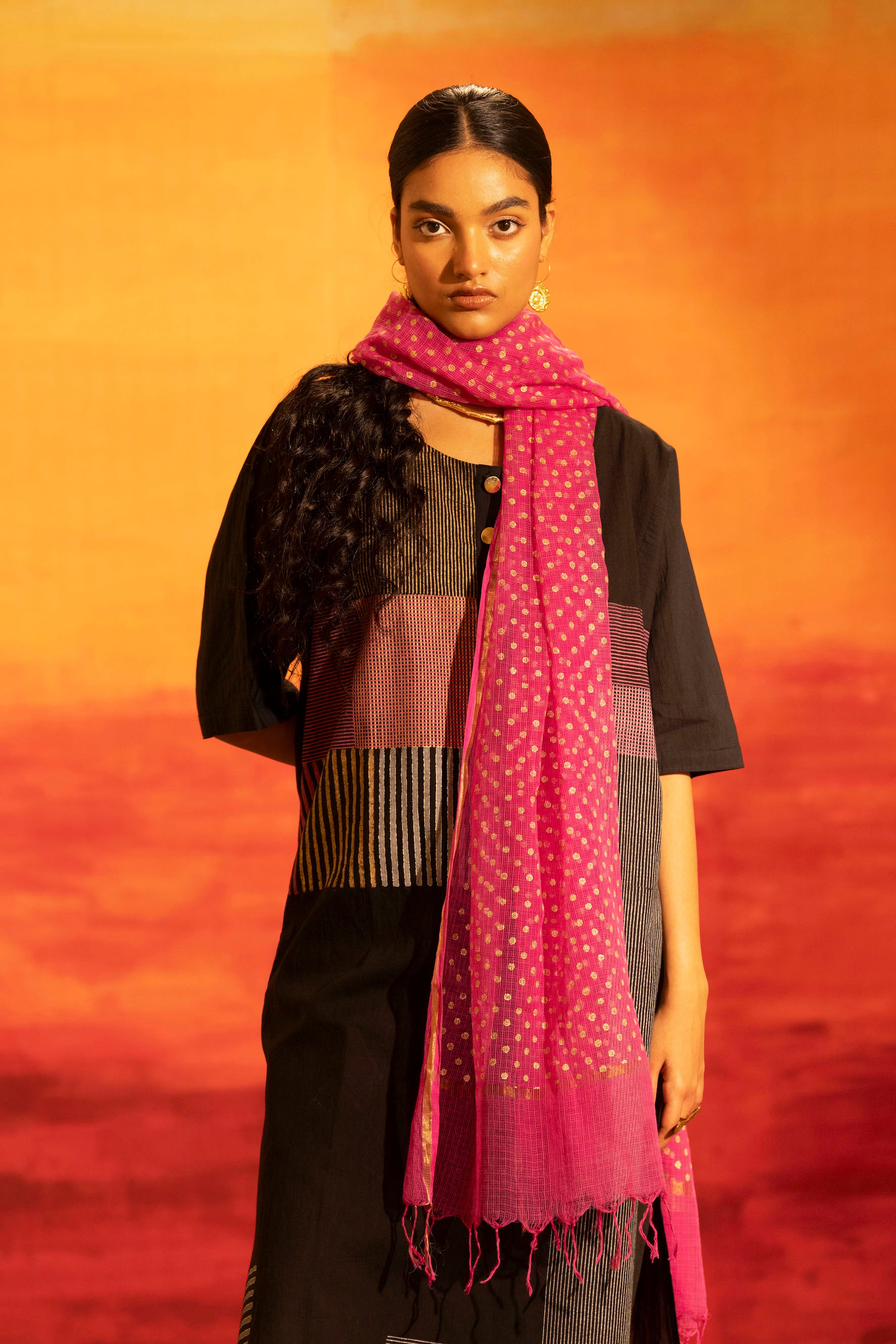 Illume Rivet Pink Kota-Doria Dupatta