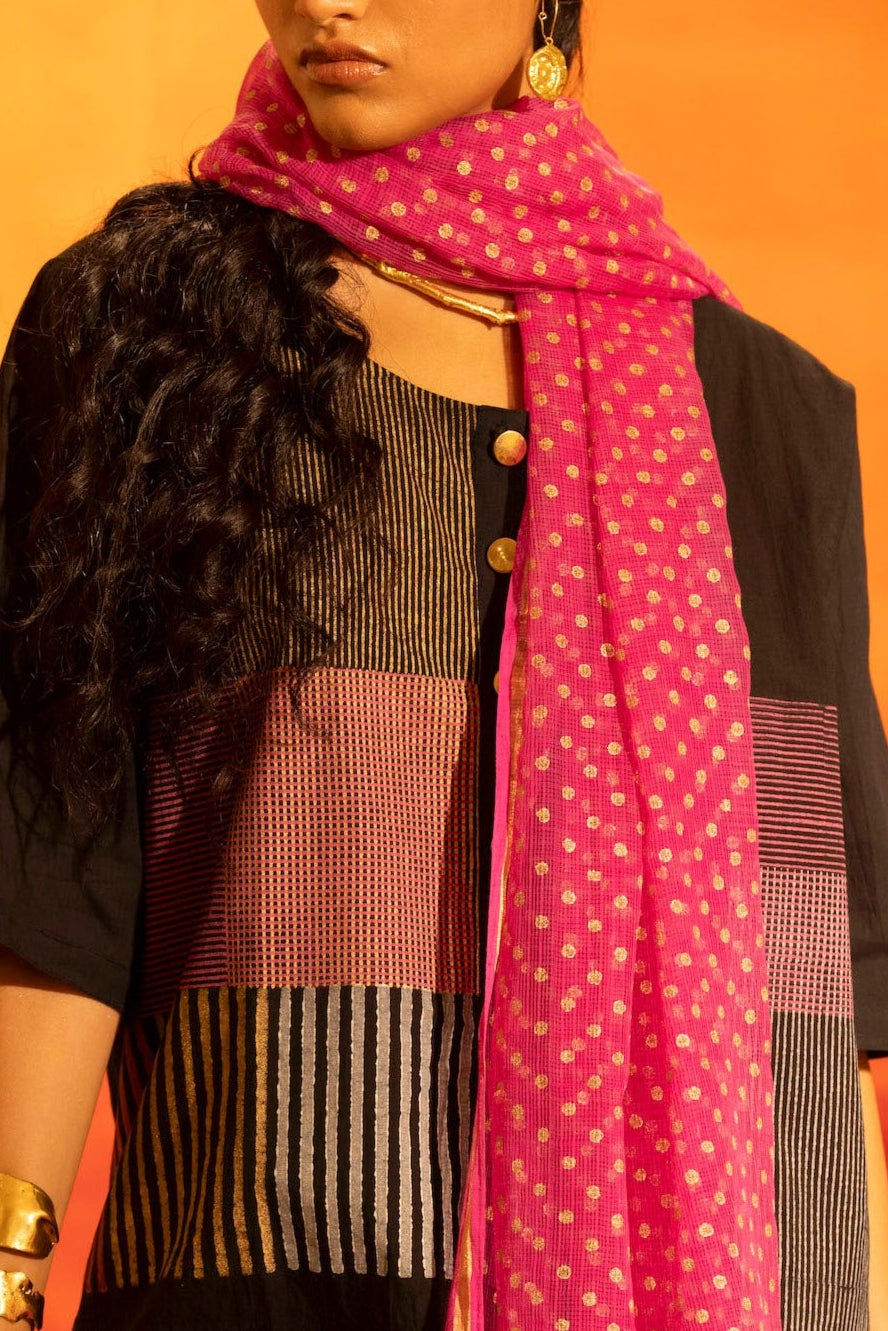 Illume Rivet Pink Kota-Doria Dupatta