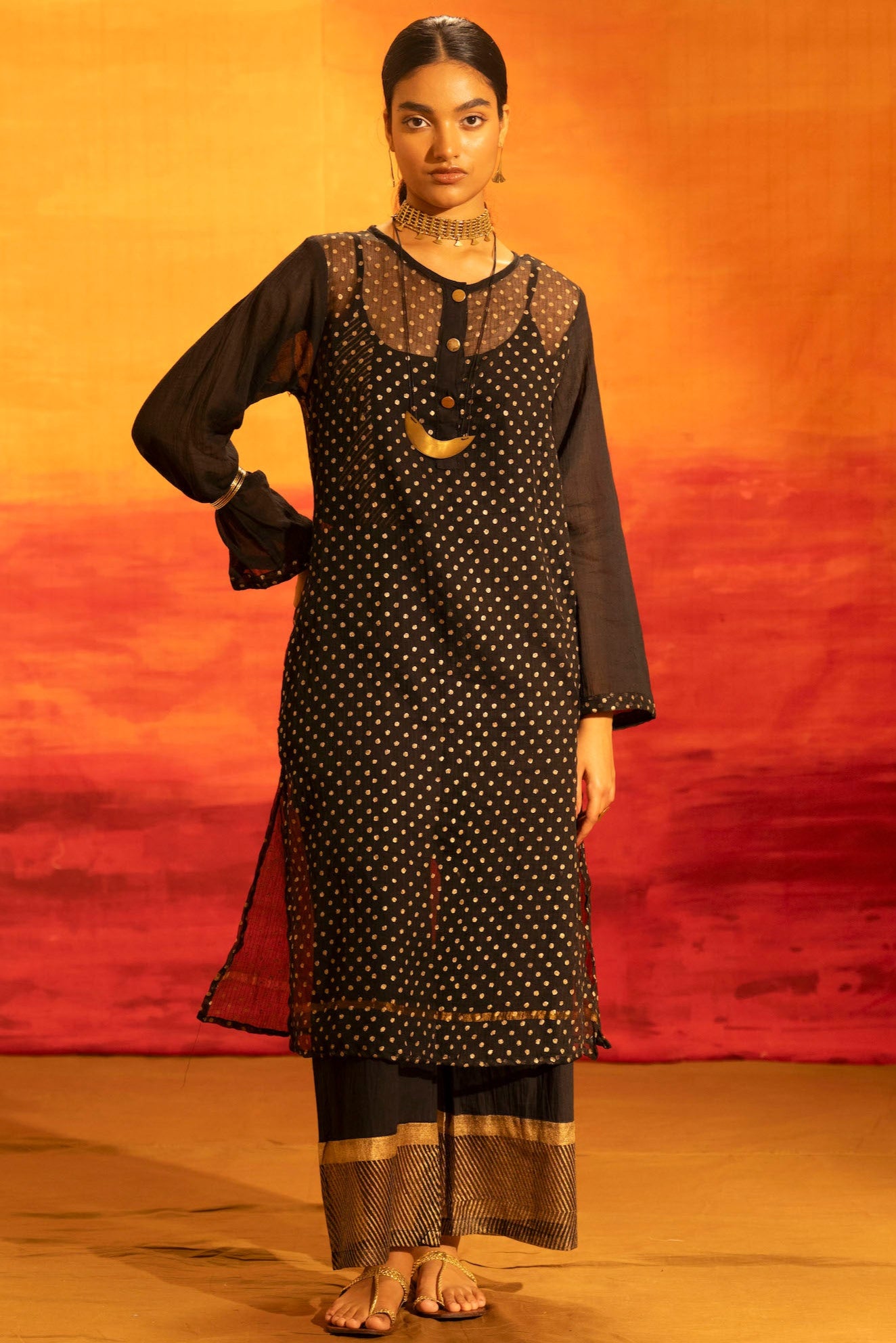 Illume Rivet Black Kota Kurta Set (Set of 2)