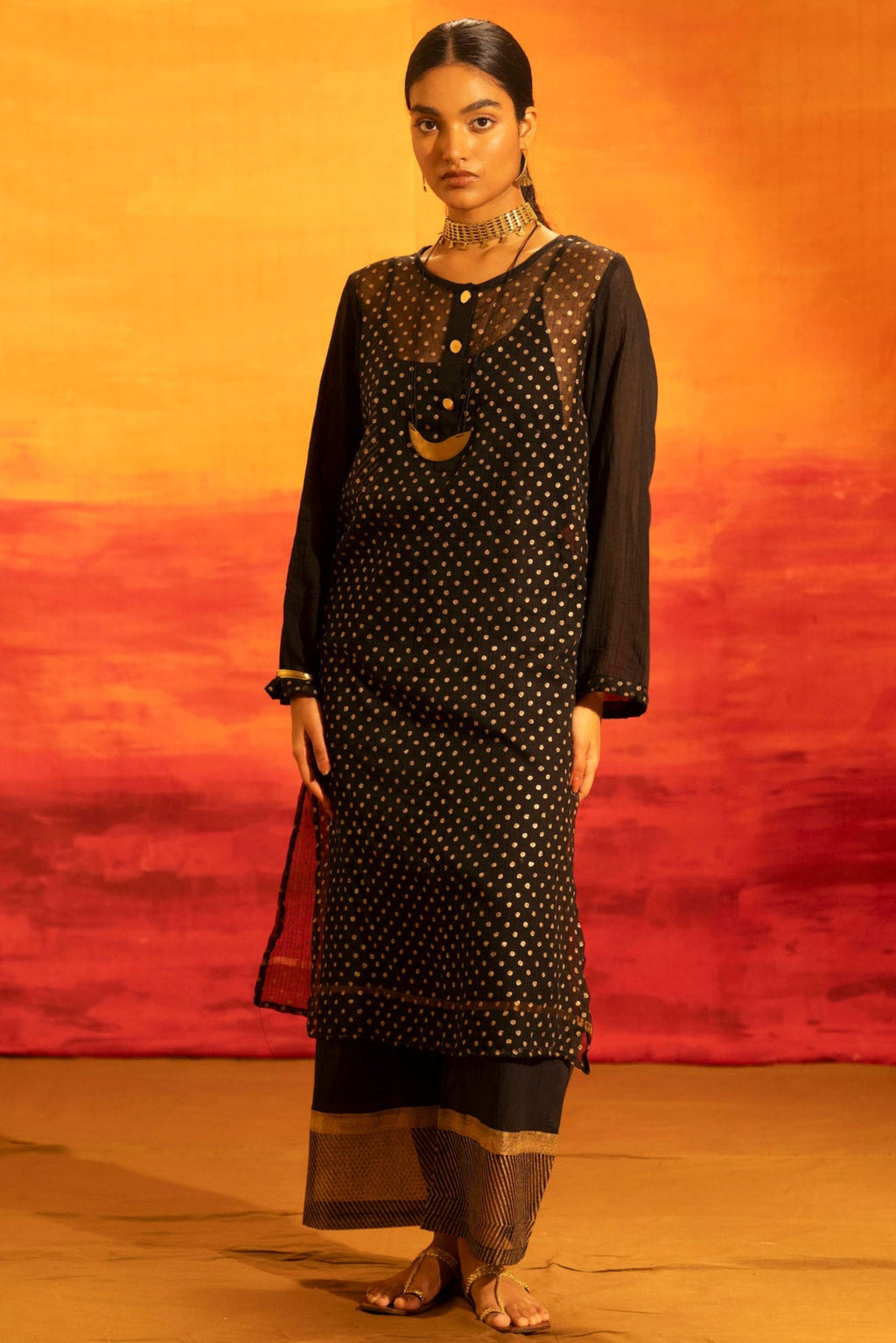 Illume Rivet Black Kota Kurta with Slip
