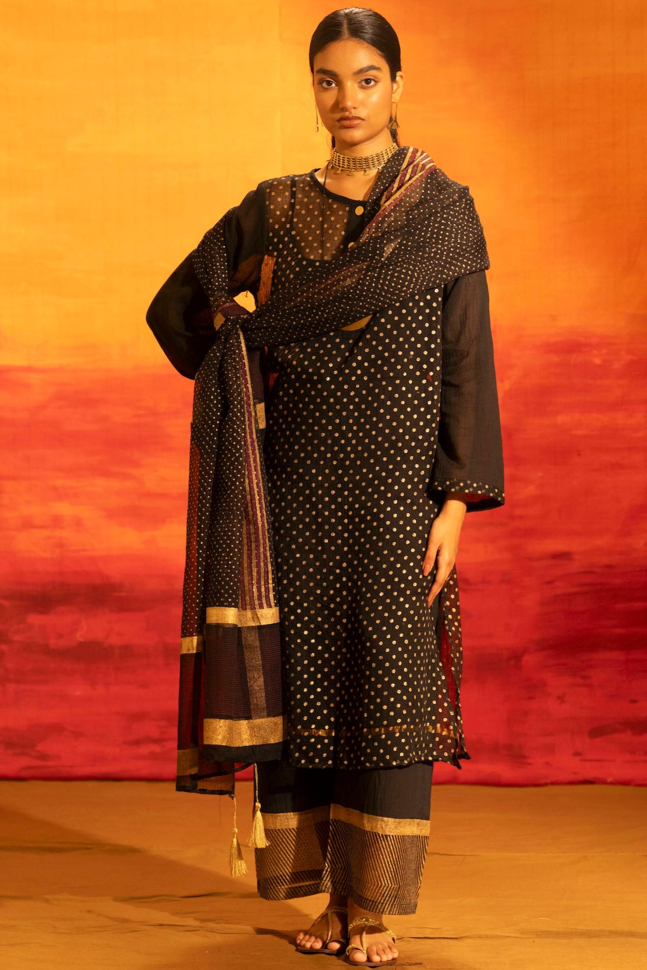 Illume Rivet Black Kota-Doria Dupatta