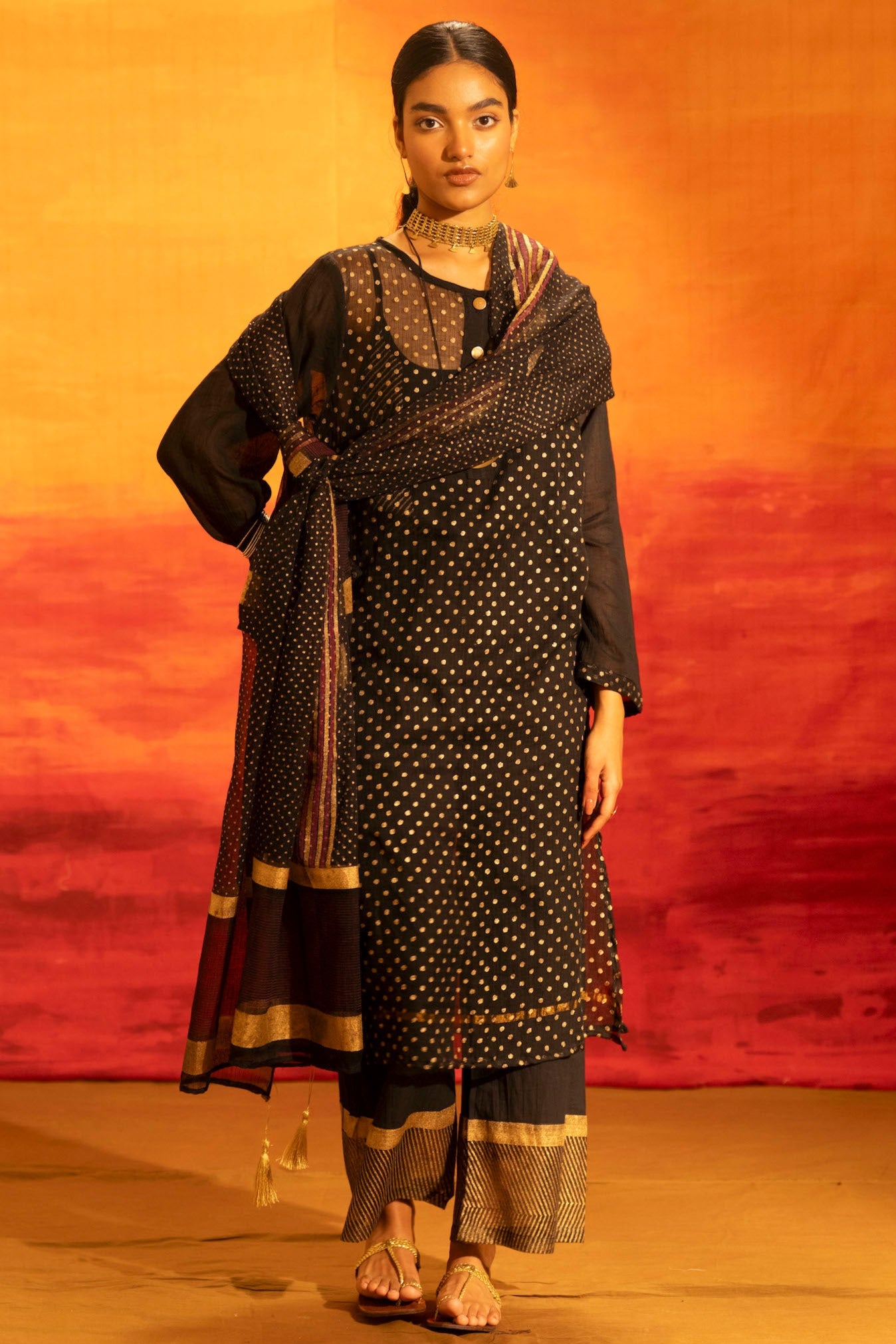 Illume Rivet Black Kota Kurta Set with Dupatta (Set of 3)