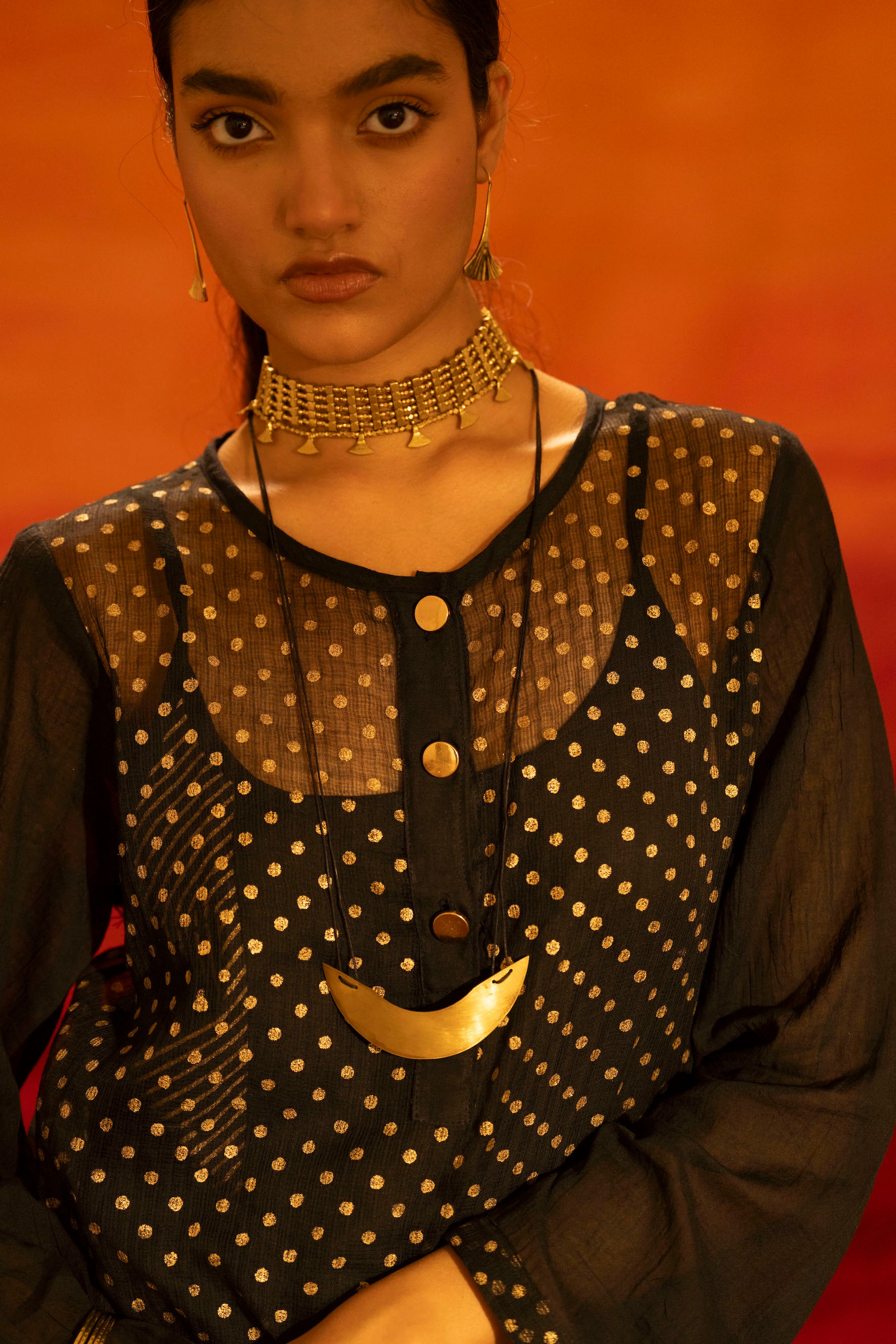 Illume Rivet Black Kota Kurta with Slip