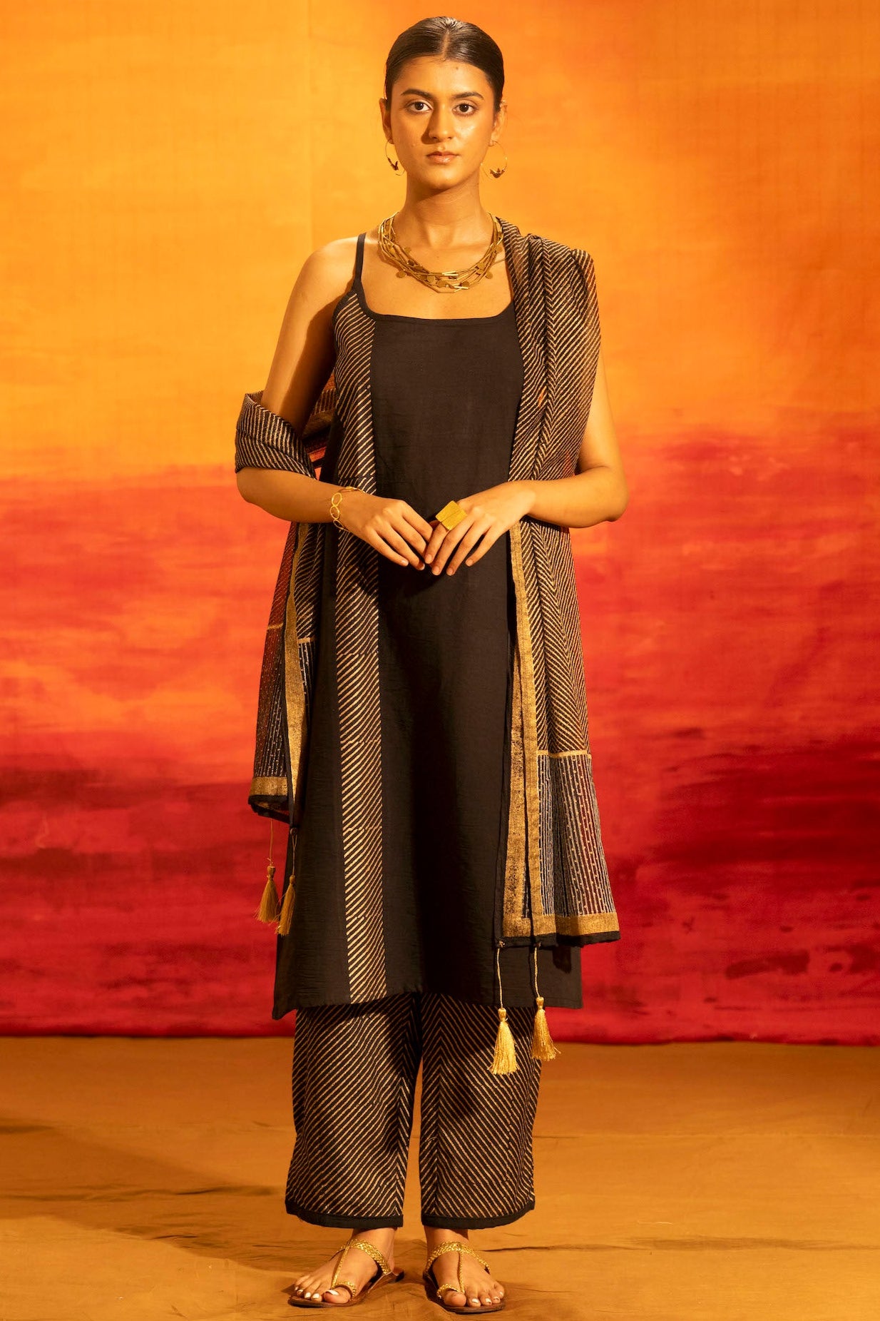 Illume Noir Black Kurta Set with Stole (Set of 3)