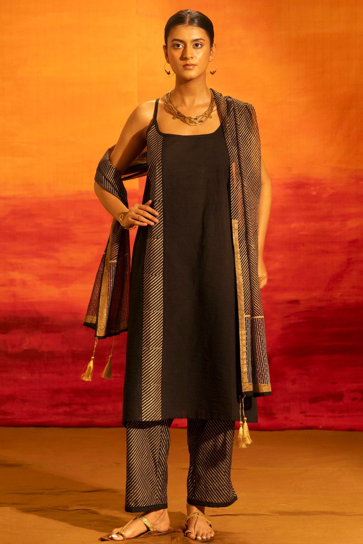 Illume Noir Black Kurta Set with Stole (Set of 3)