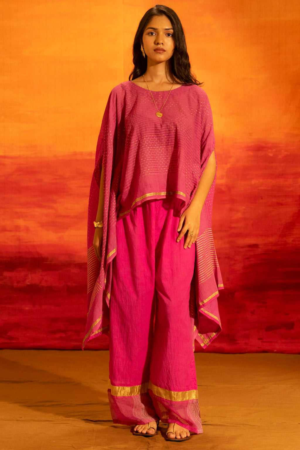 Illume Wind Shocker Pink Kaftan Set with Slip (Set of 2)