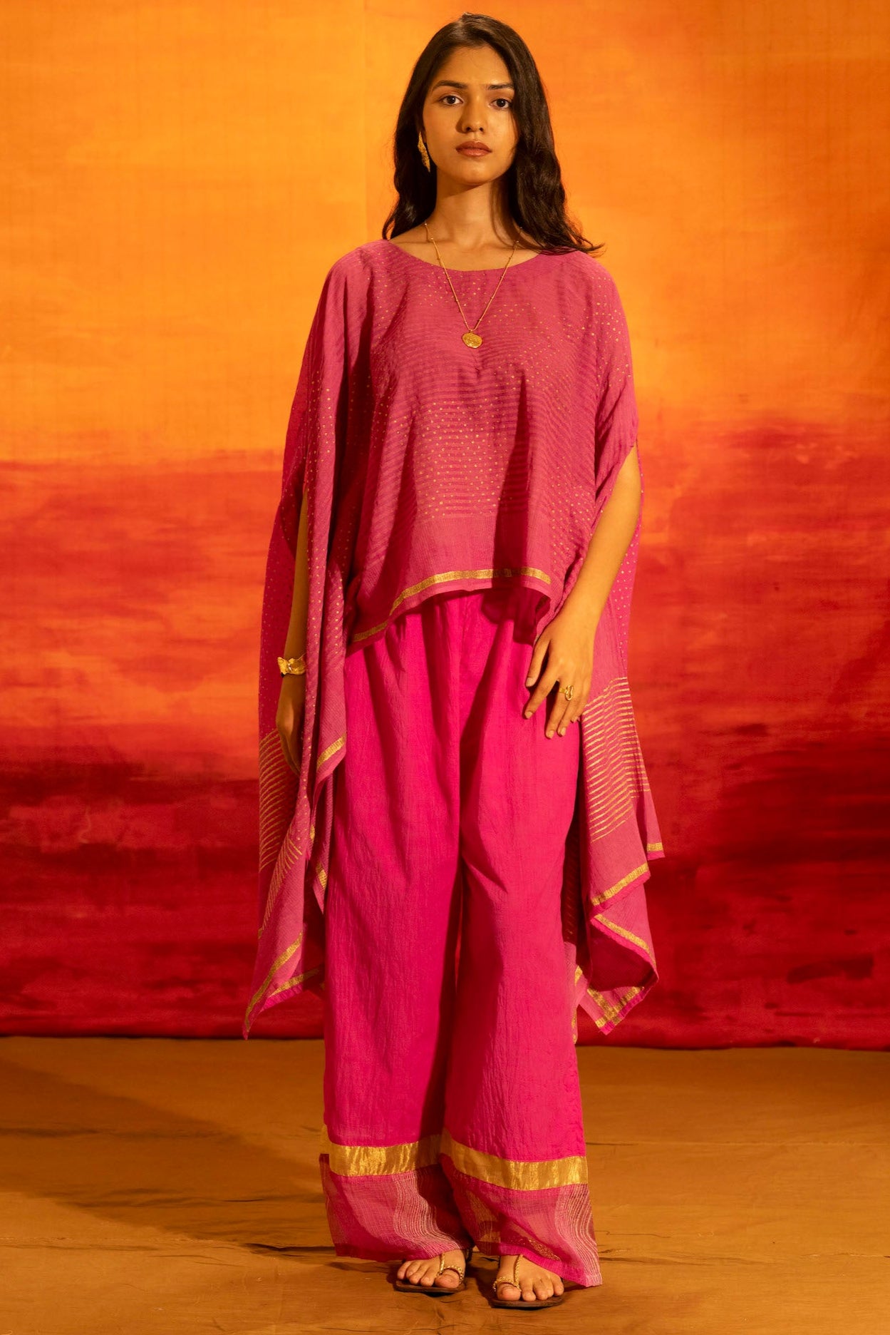 Illume Wind Shocker Pink Kaftan Set with Slip (Set of 2)