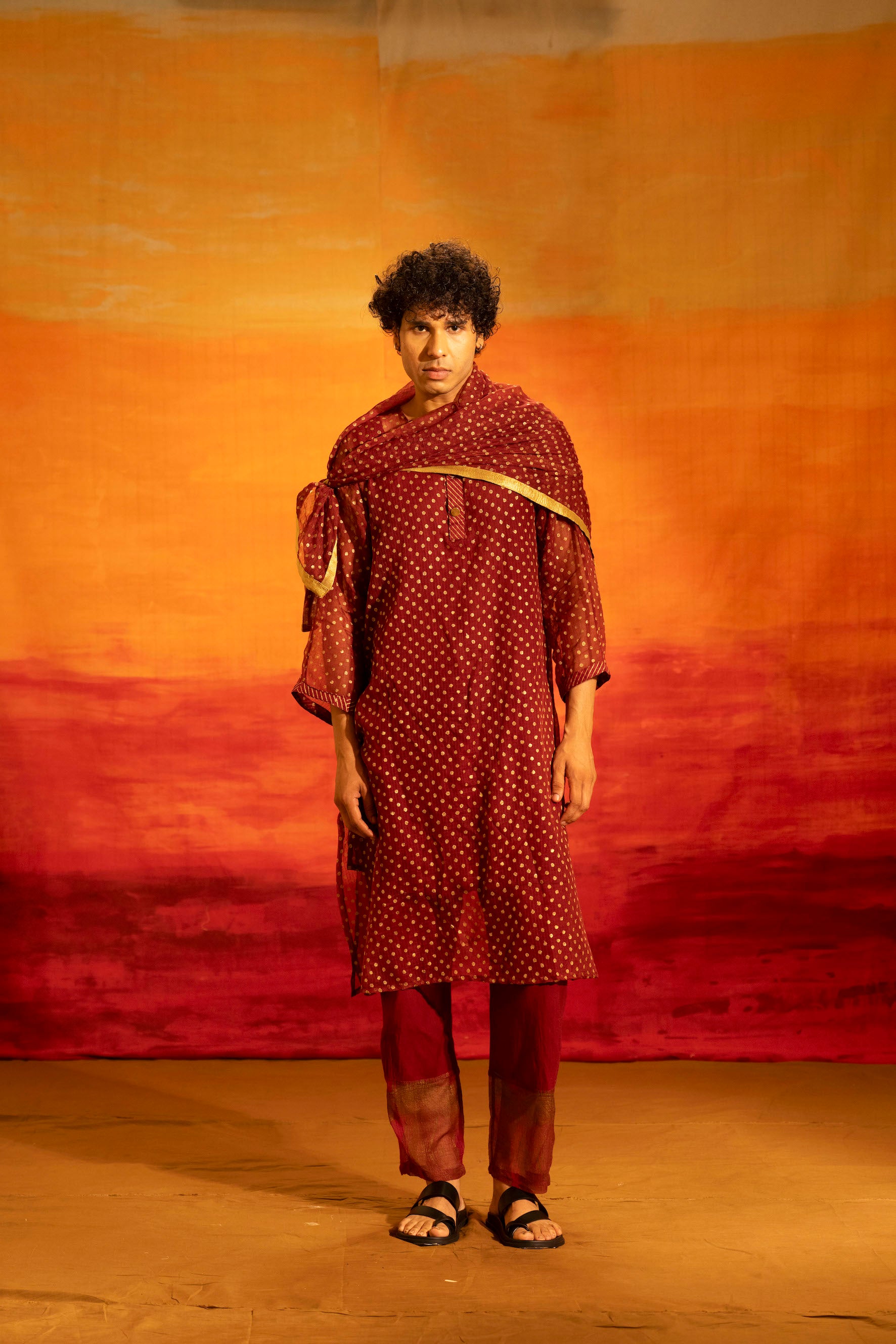Illume Man Rivet Maroon Kota Kurta Set with lining (Set of 3)