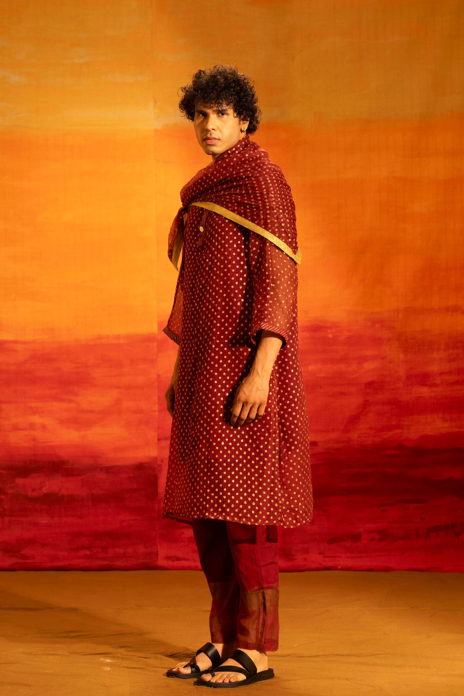 Illume Man Rivet Maroon Kota Kurta Set with lining (Set of 3)
