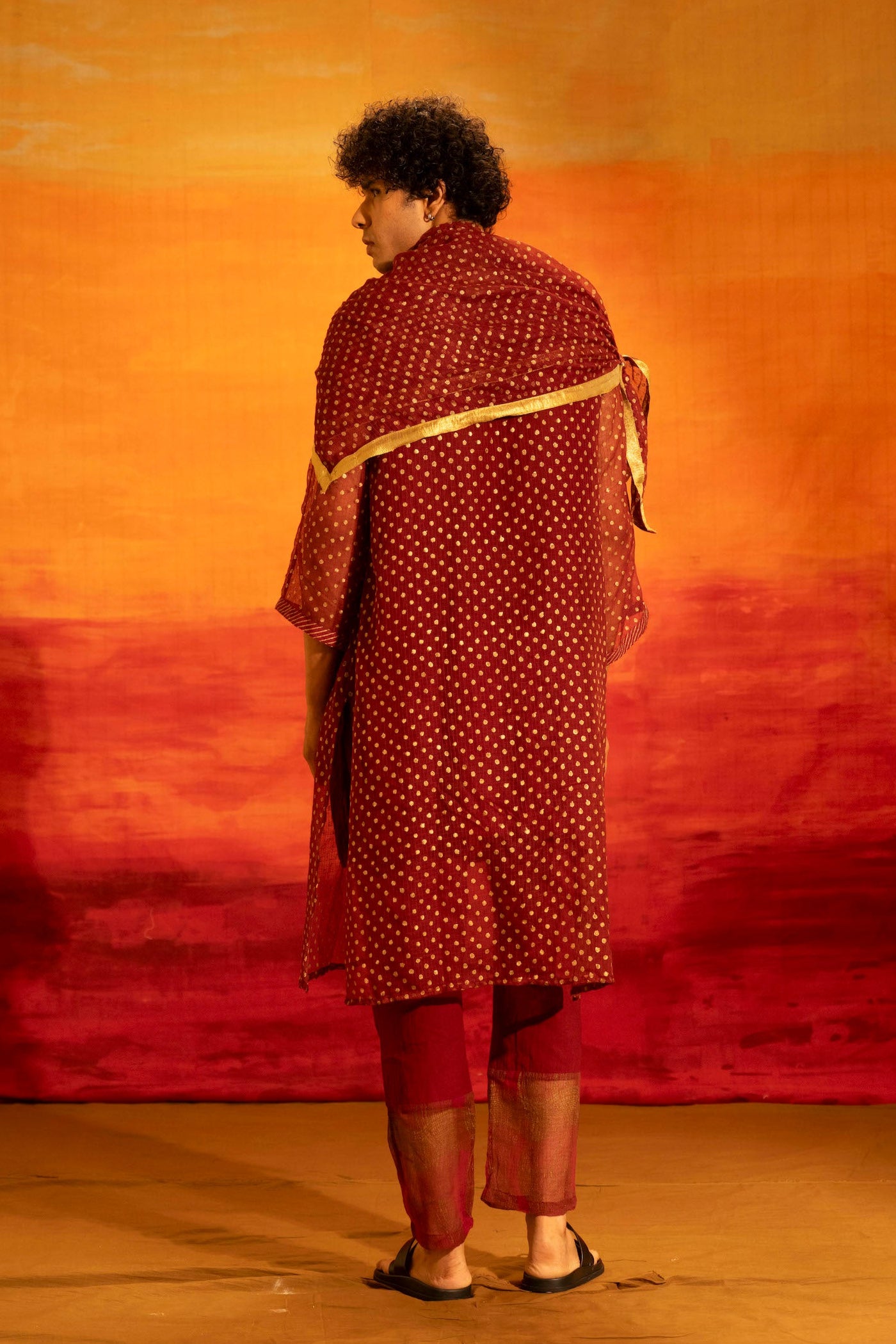 Illume Man Rivet Maroon Kota Kurta with lining