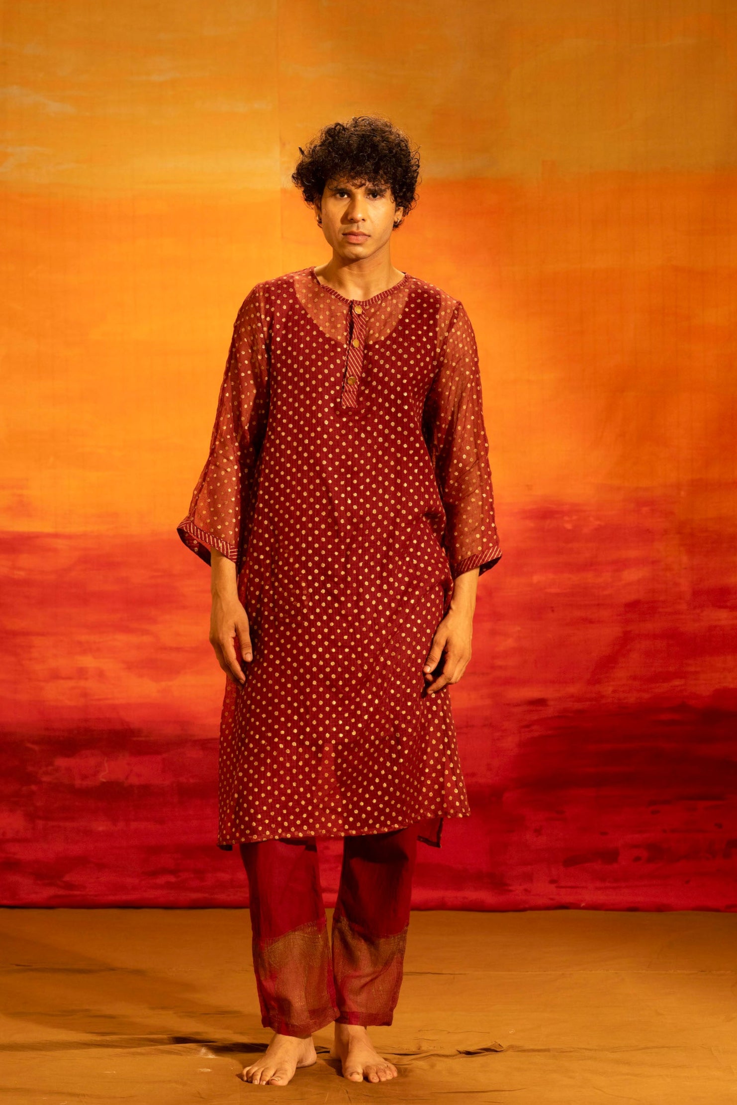 Illume Man Rivet Maroon Kota Kurta with lining