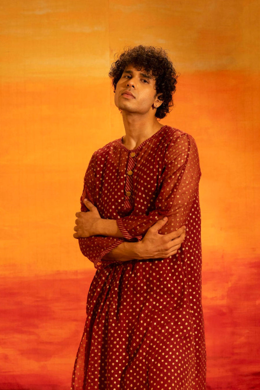 Illume Man Rivet Maroon Kota Kurta with lining