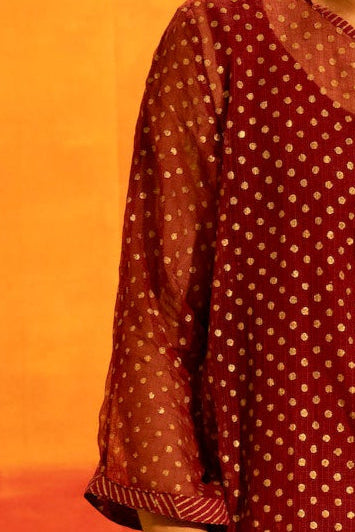 Illume Man Rivet Maroon Kota Kurta with lining