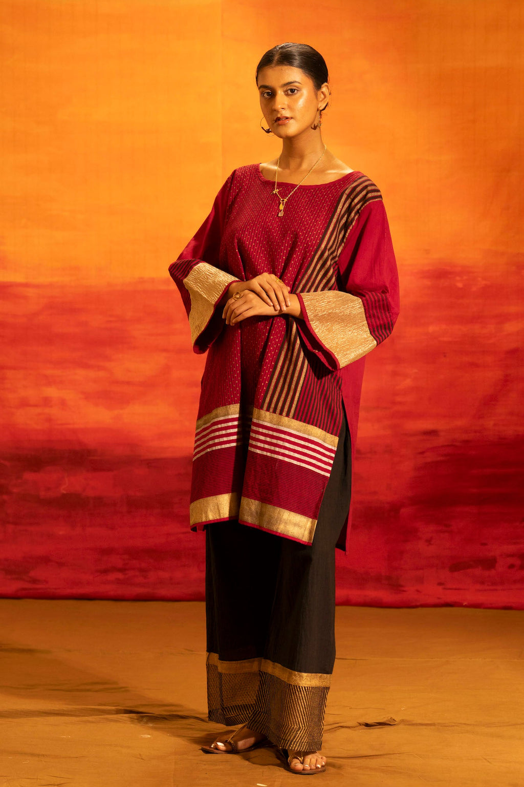 Illume Luma Maroon Kurti Set with Dupatta (Set of 3)