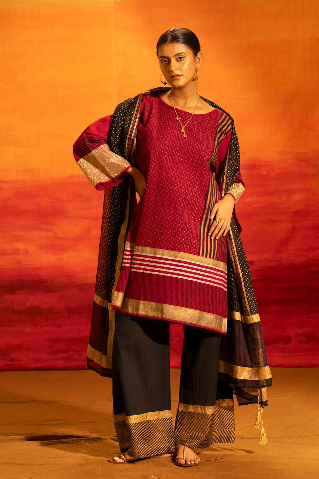 Illume Luma Maroon Kurti Set with Dupatta (Set of 3)