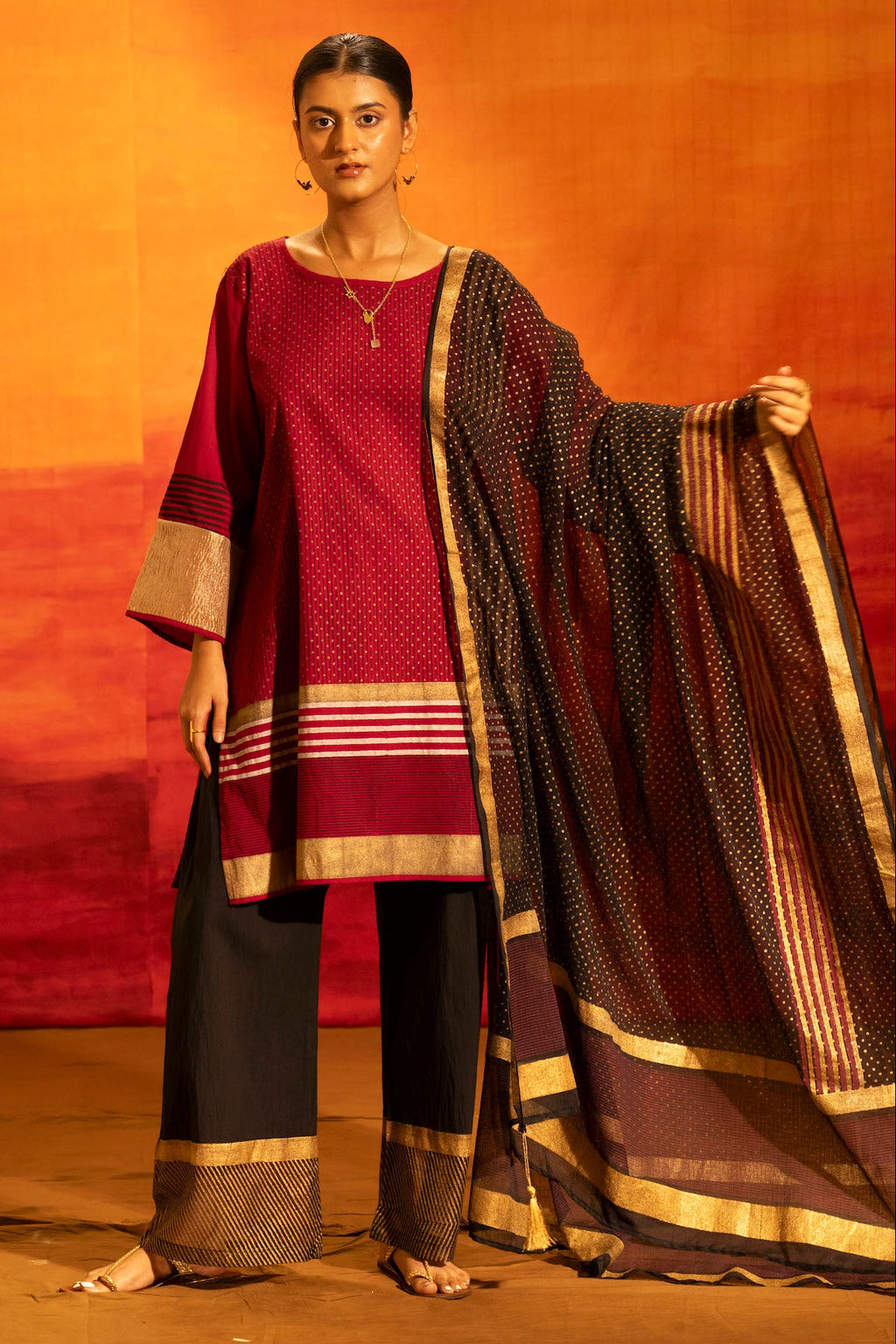 Illume Luma Maroon Kurti Set with Dupatta (Set of 3)