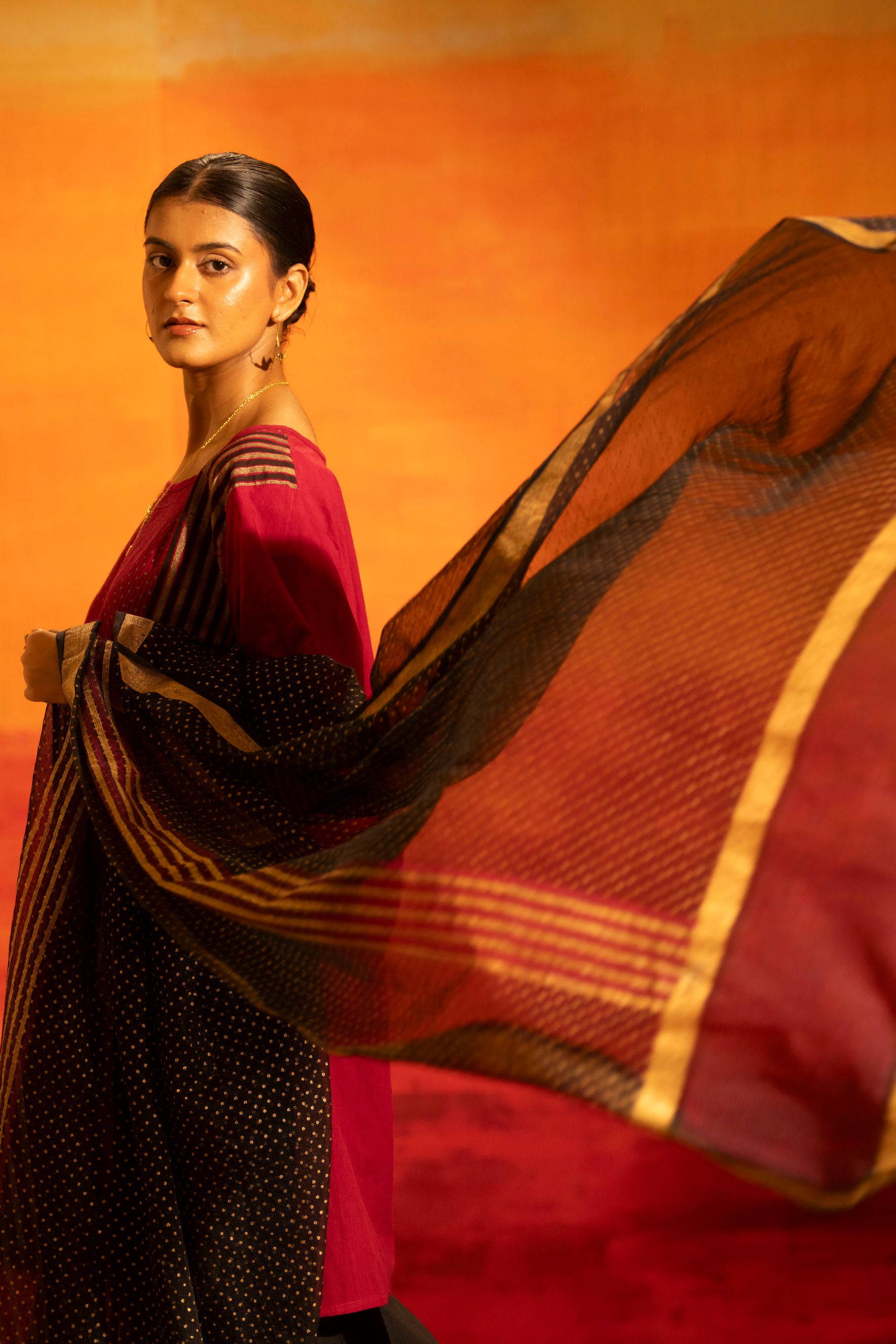 Illume Rivet Black Kota-Doria Dupatta