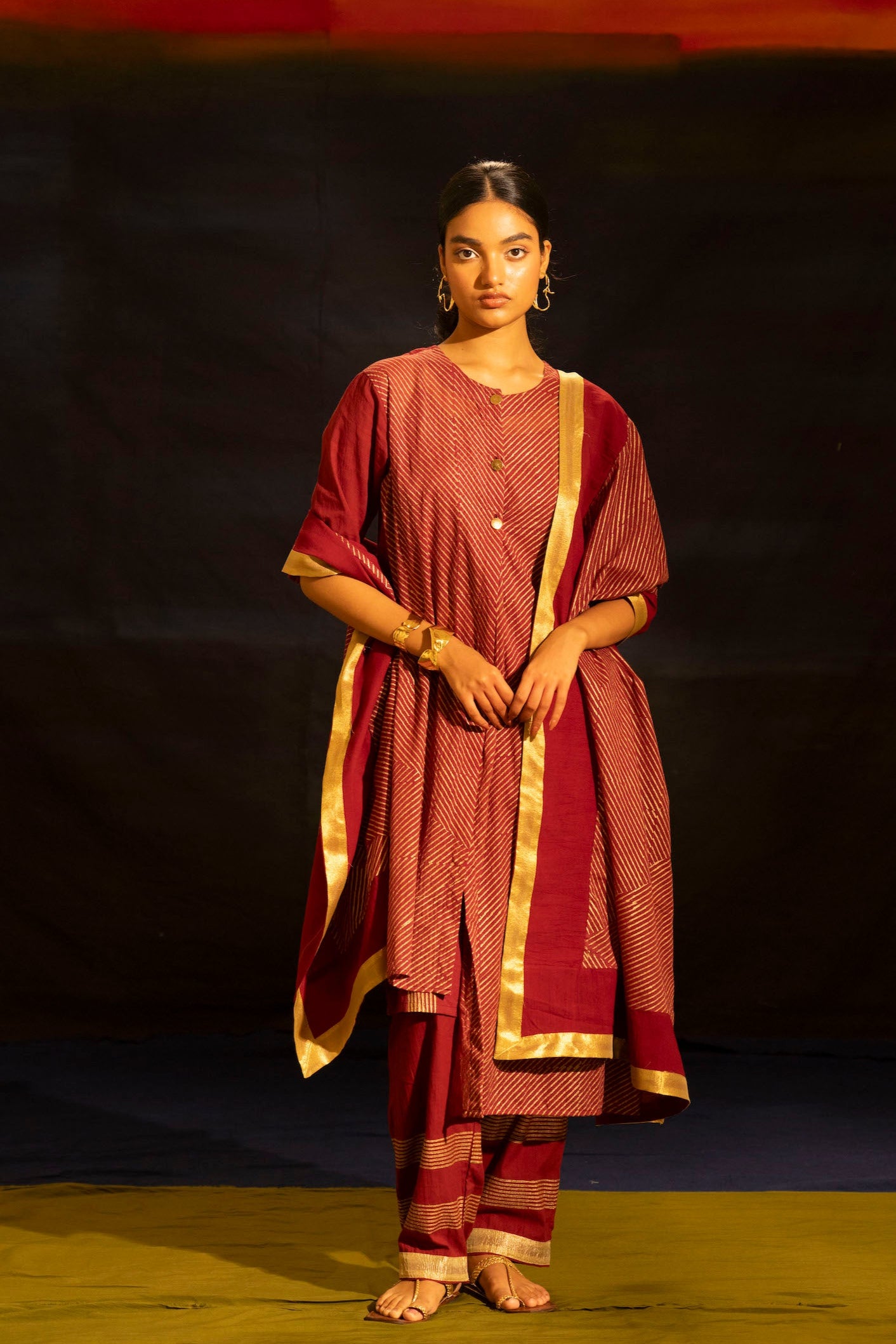 Illume Ray Maroon Kurta Set with Dupatta (Set of 3)