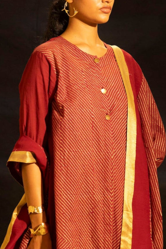 Illume Ray Maroon Kurta Set with Dupatta (Set of 3)