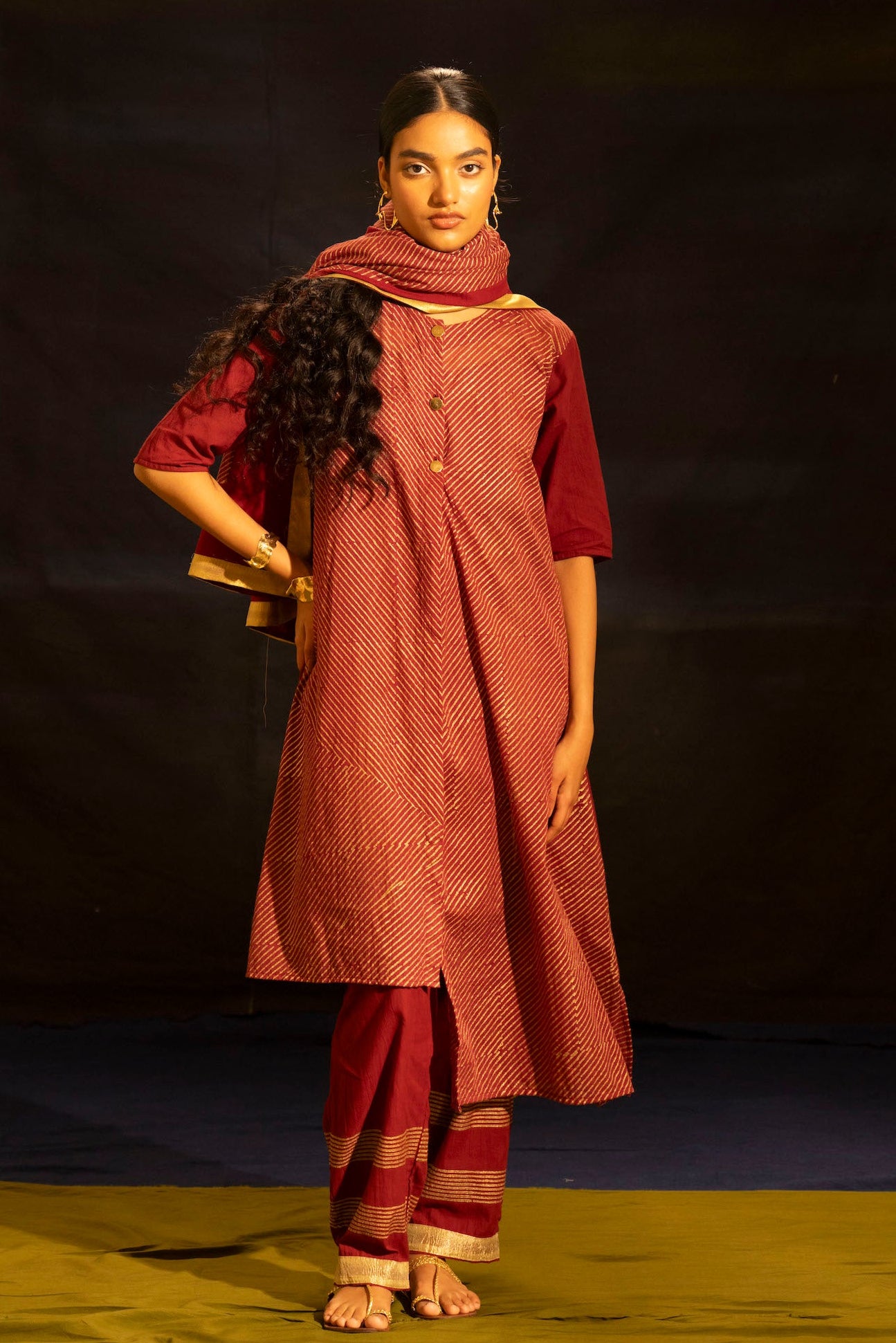 Illume Ray Maroon Kurta Set with Dupatta (Set of 3)