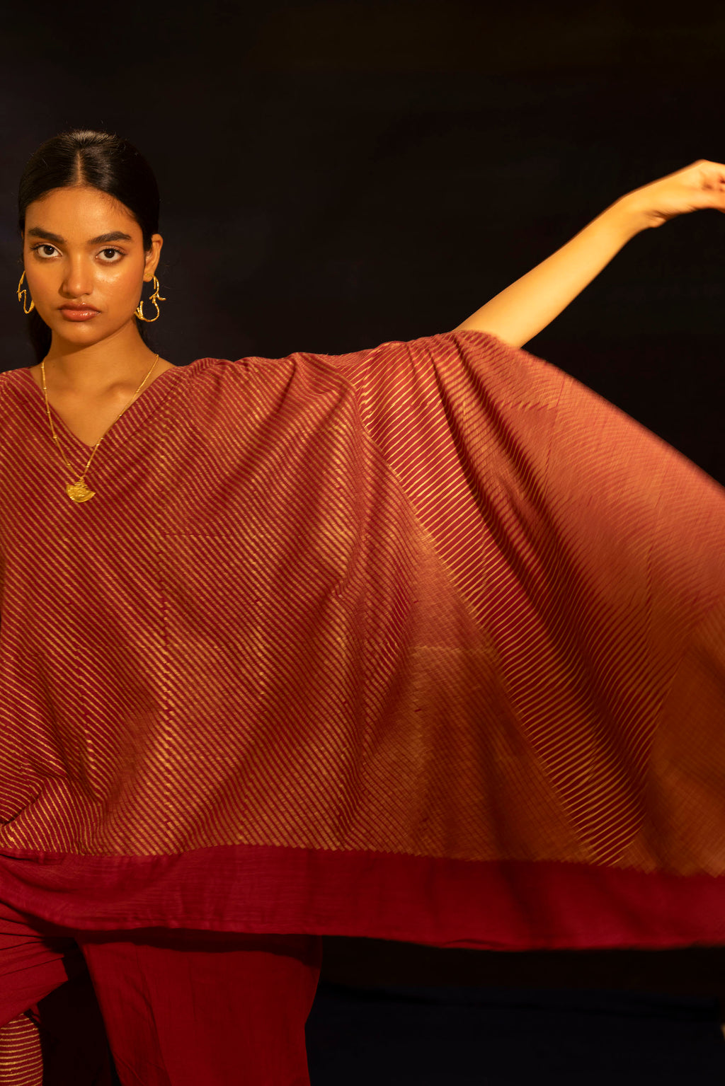 Illume Wind Slant Maroon Gold Kaftan