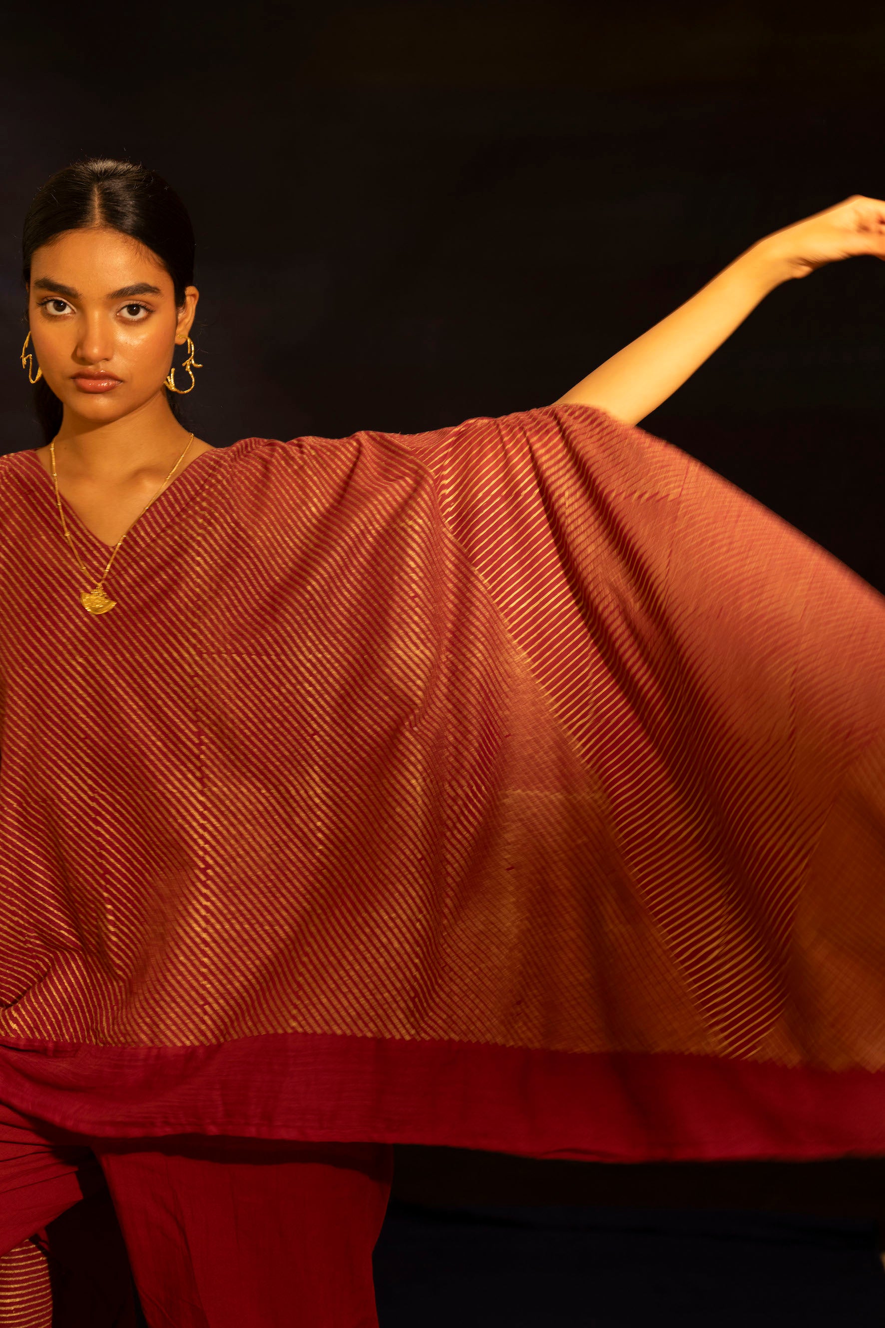 Illume Wind Slant Maroon Gold Kaftan