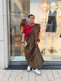 Brown Strippie Sunita CANNES Saree and Blouse - BANANA labs