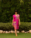 Weekend Patch Work Candy Pink V Neck Dress