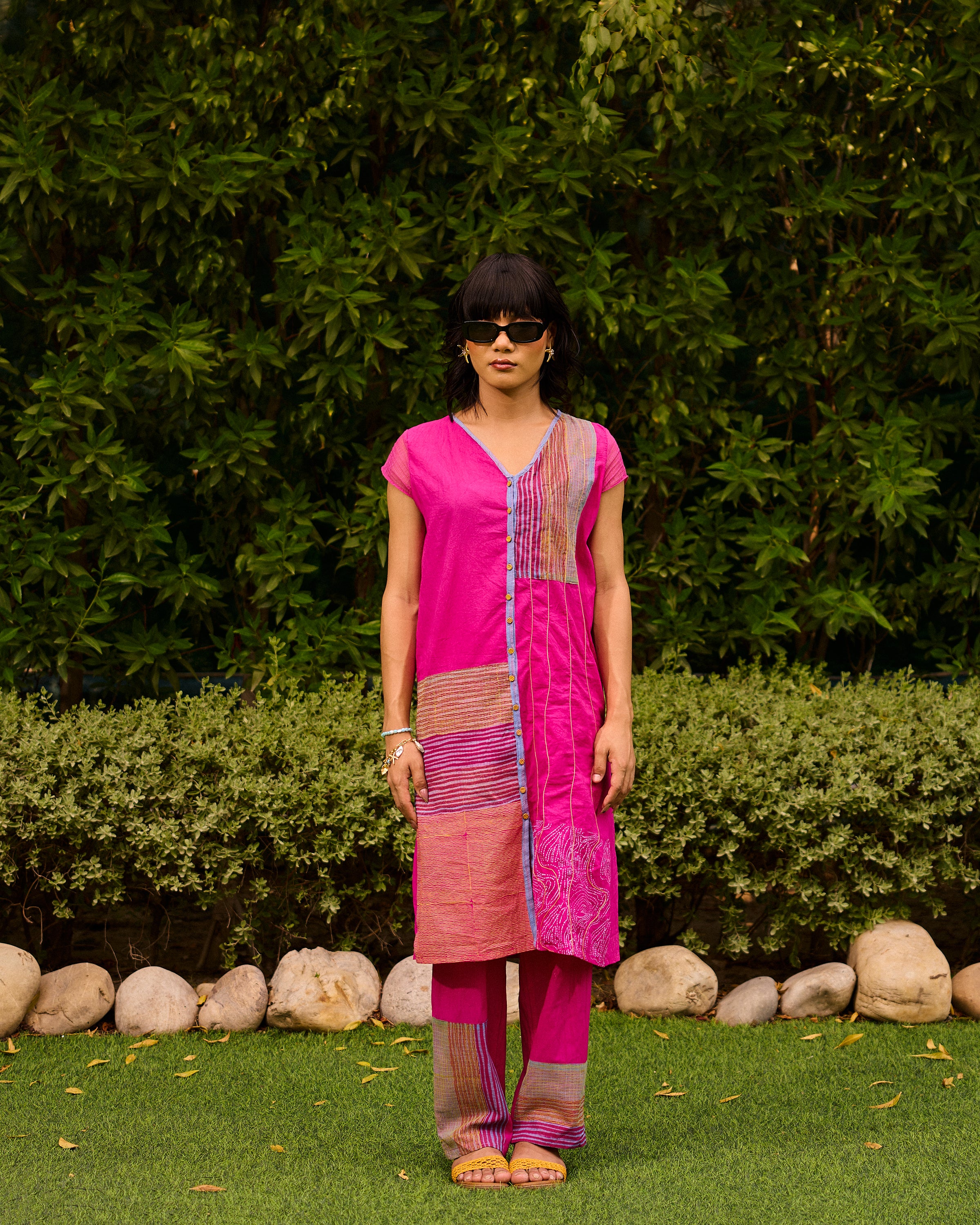 Weekend Patchwork Candy Pink Kurta, Pant with Dupatta (Set Of 3)