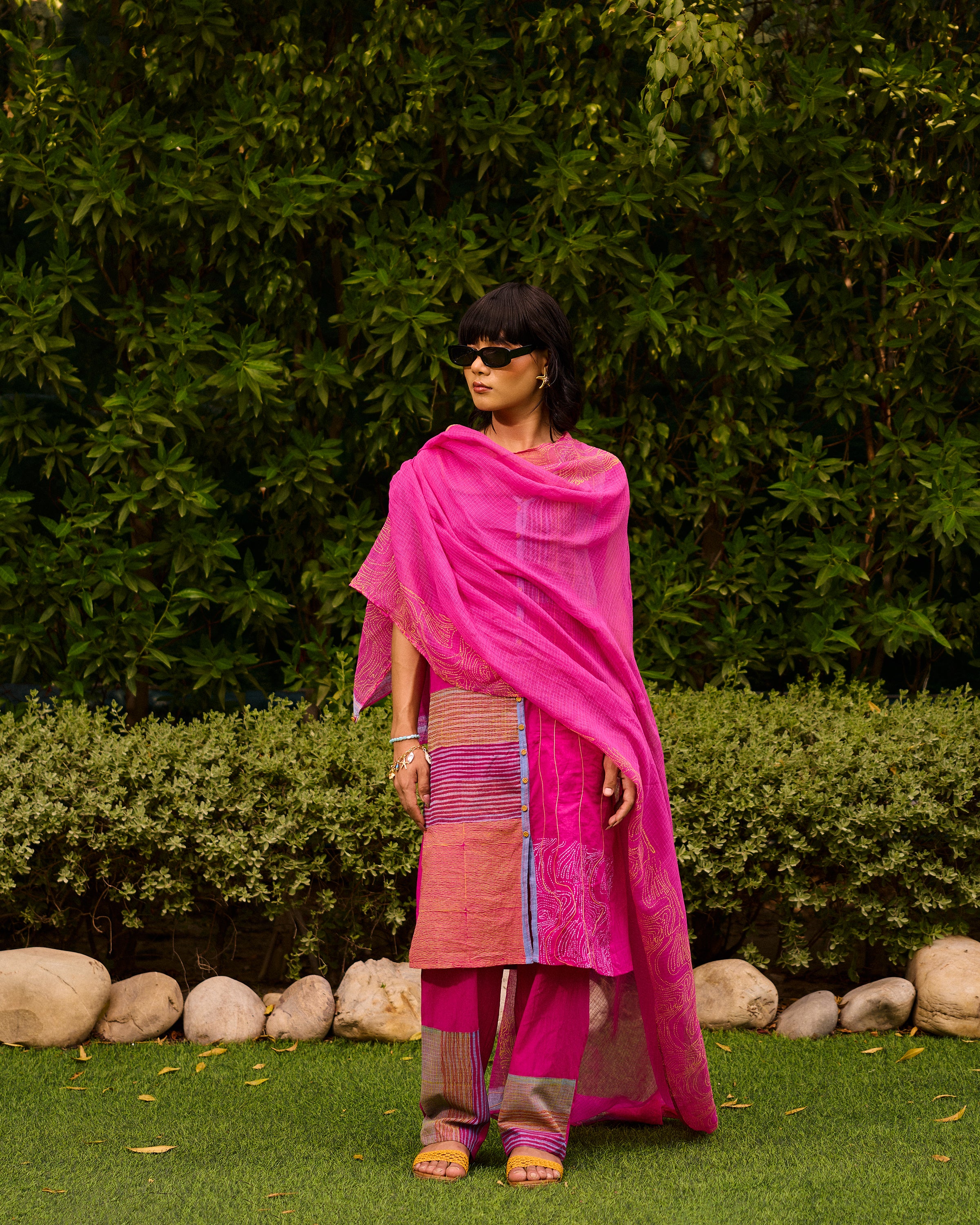 Weekend Patchwork Candy Pink Kurta, Pant with Dupatta (Set Of 3)
