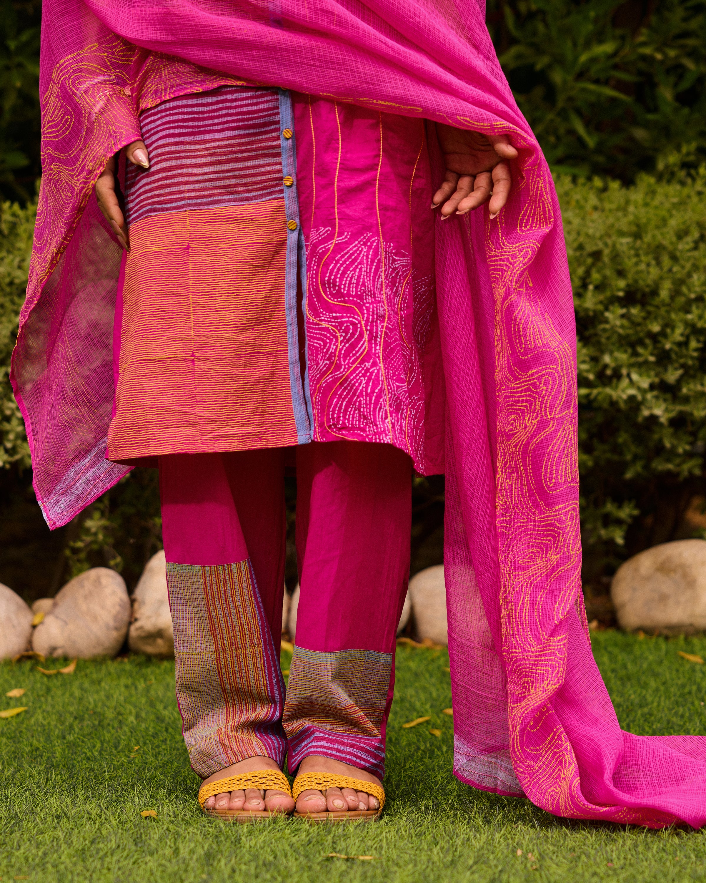 Weekend Patchwork Candy Pink Kurta, Pant with Dupatta (Set Of 3)