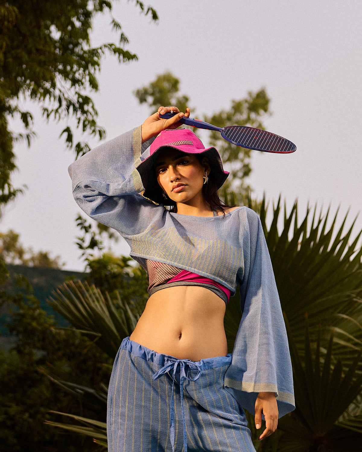 Weekend Blue Lagoon Mesh Cropped Top