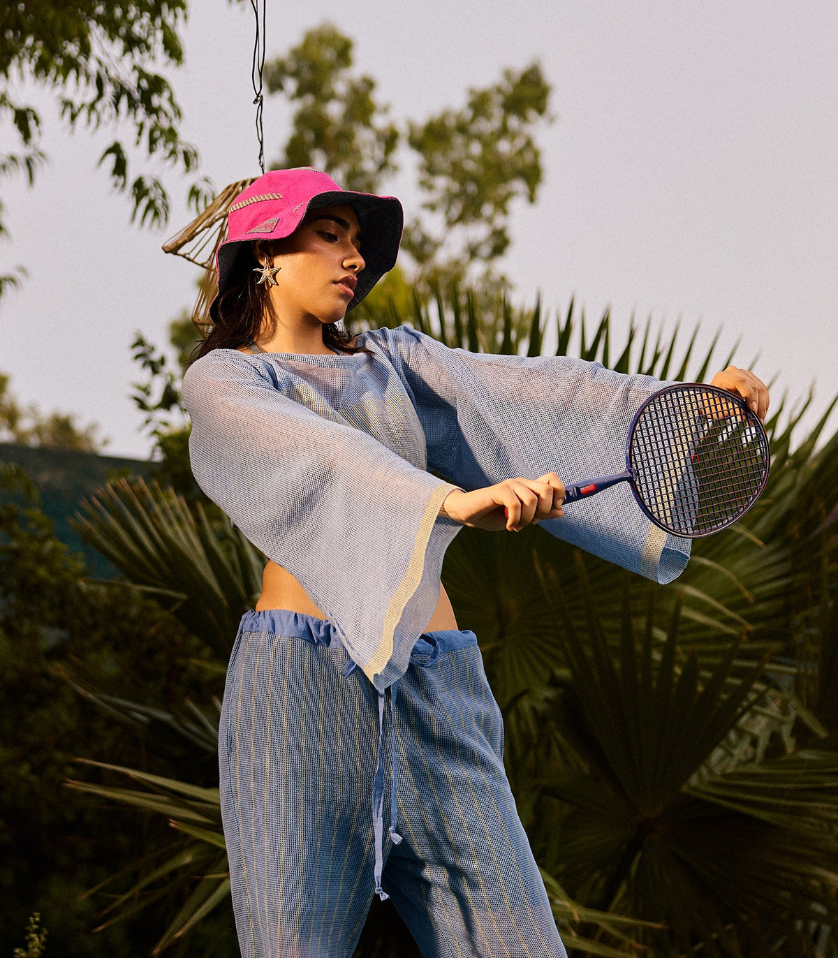 Weekend Blue Lagoon Mesh Cropped Top