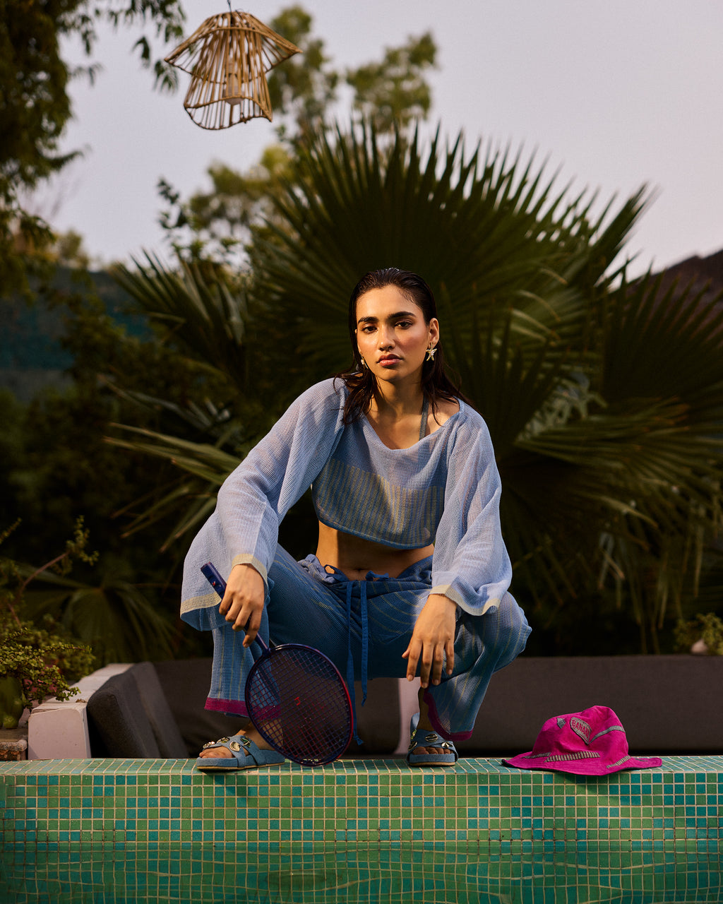 Weekend Blue Lagoon Mesh Top Coordinate with Wrap Top (Set of 3)