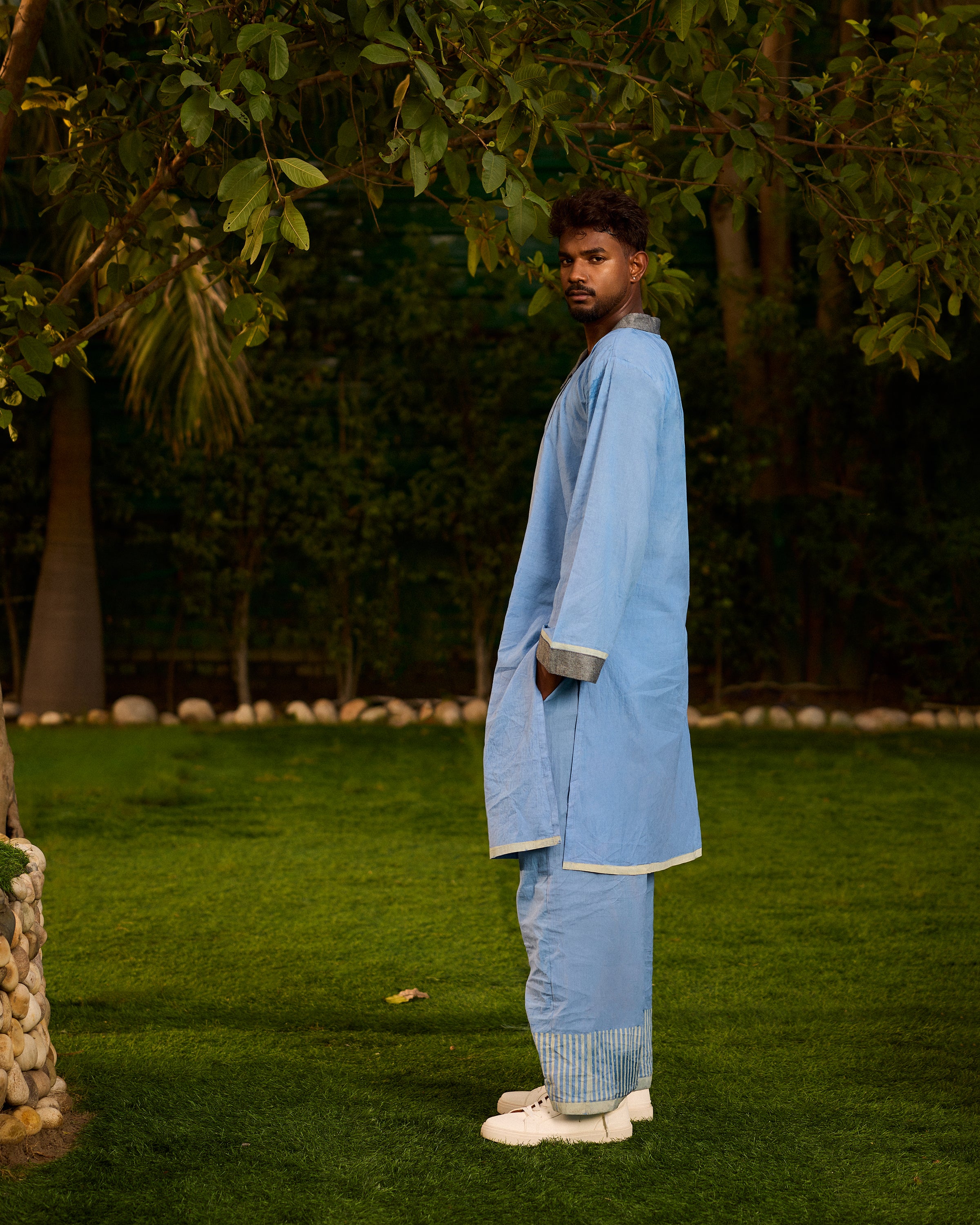 BANANA man Weekend Blue Lagoon Kurta with Pants (Set of 2)