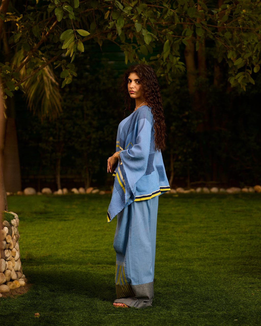 Weekend Blue Criss Cross Lagoon Kaftan Top