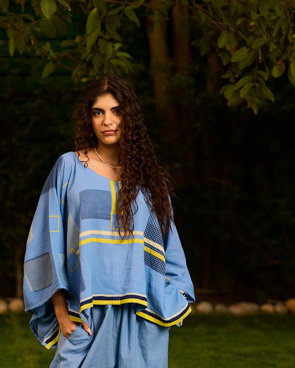 Weekend Blue Criss Cross Lagoon Kaftan Top